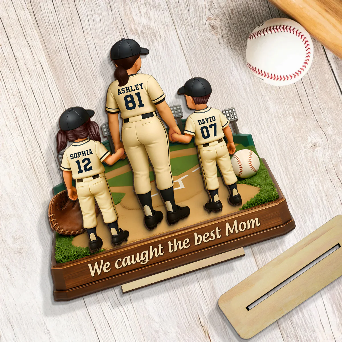 We Caught The Best Mom Baseball - Personalized 2-Layered Wooden Plaque - Heartfelt Gift For Mom, Grandma - Image 5