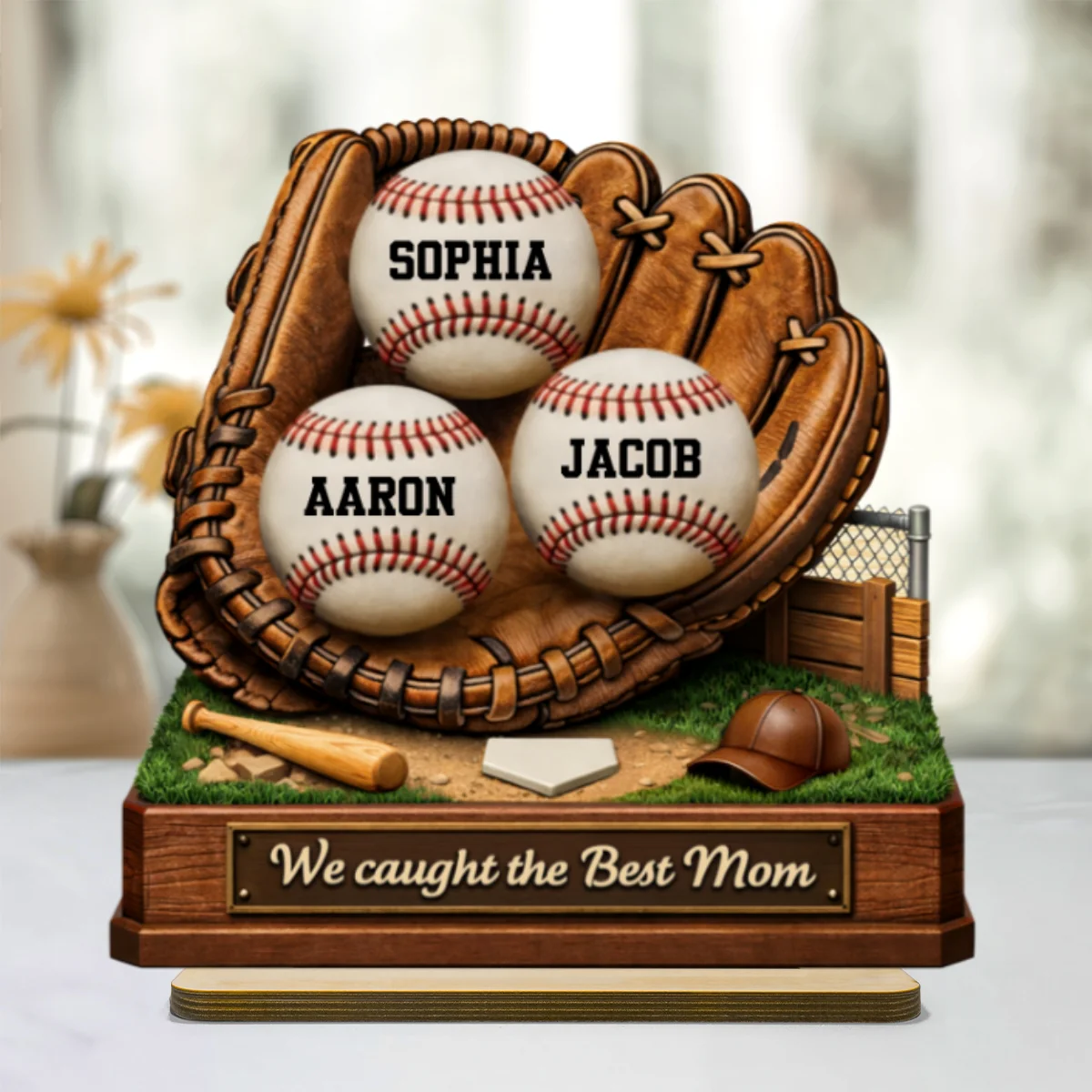 We Caught the Best Mom Baseball - Personalized 2-Layered Wooden Plaque - Sentimental Gift for Mom - Image 10