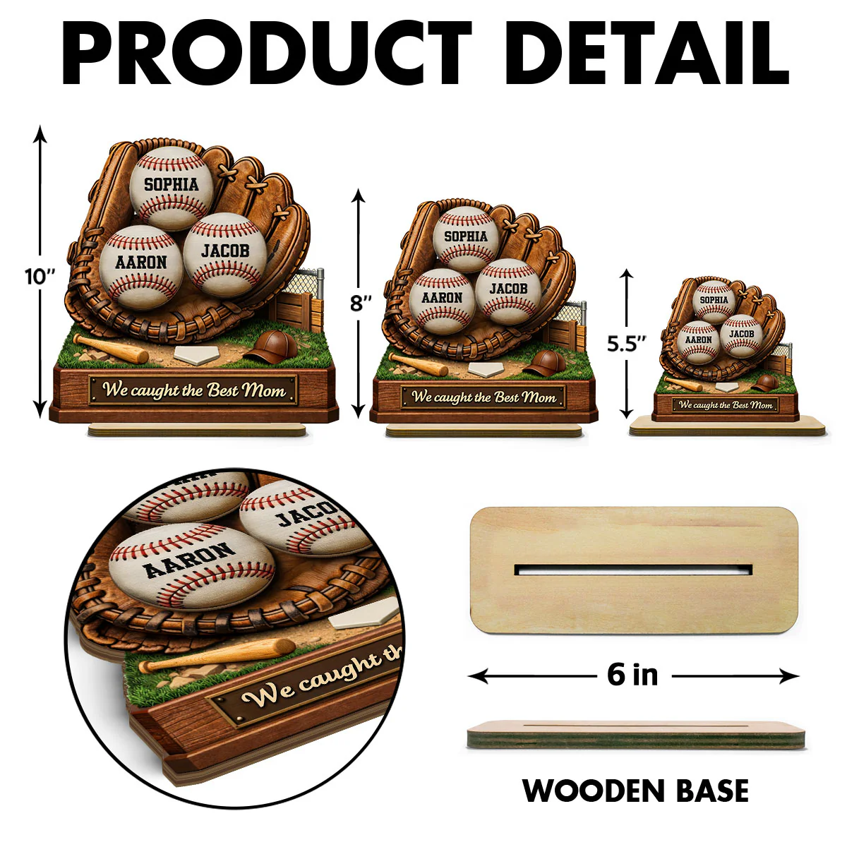 We Caught the Best Mom Baseball - Personalized 2-Layered Wooden Plaque - Sentimental Gift for Mom - Image 8