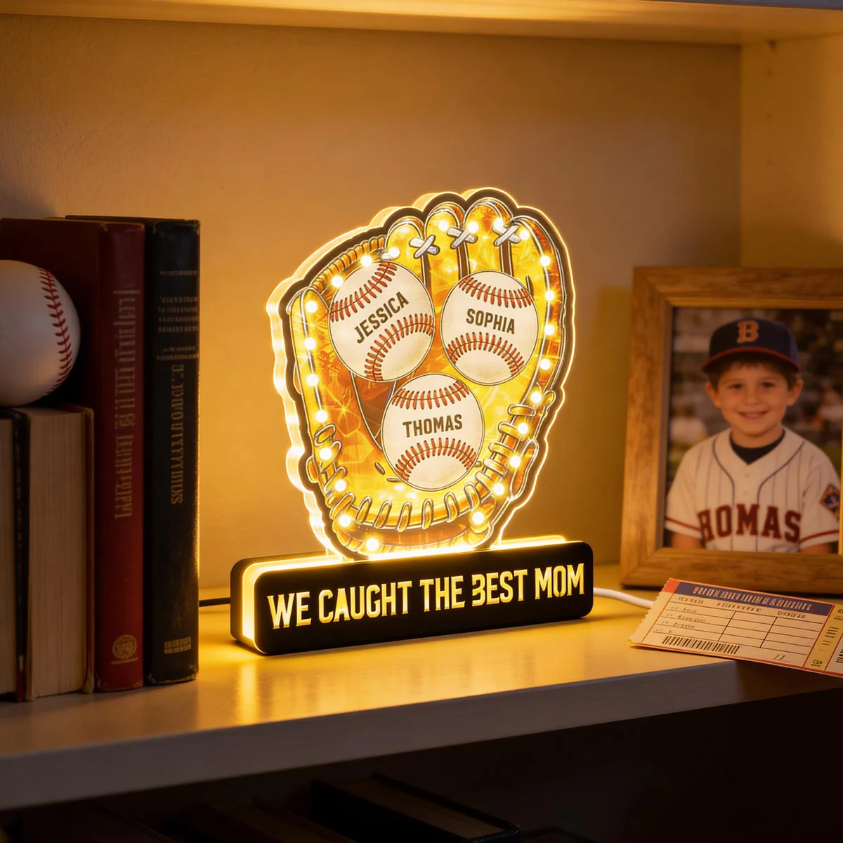 We Caught The Best Mom Baseball - Personalized Suncatcher Night Light - Mother's Day Gift For Baseball Mom - Image 3
