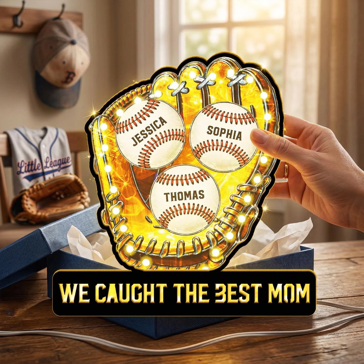 We Caught The Best Mom Baseball - Personalized Suncatcher Night Light - Mother's Day Gift For Baseball Mom - Image 4