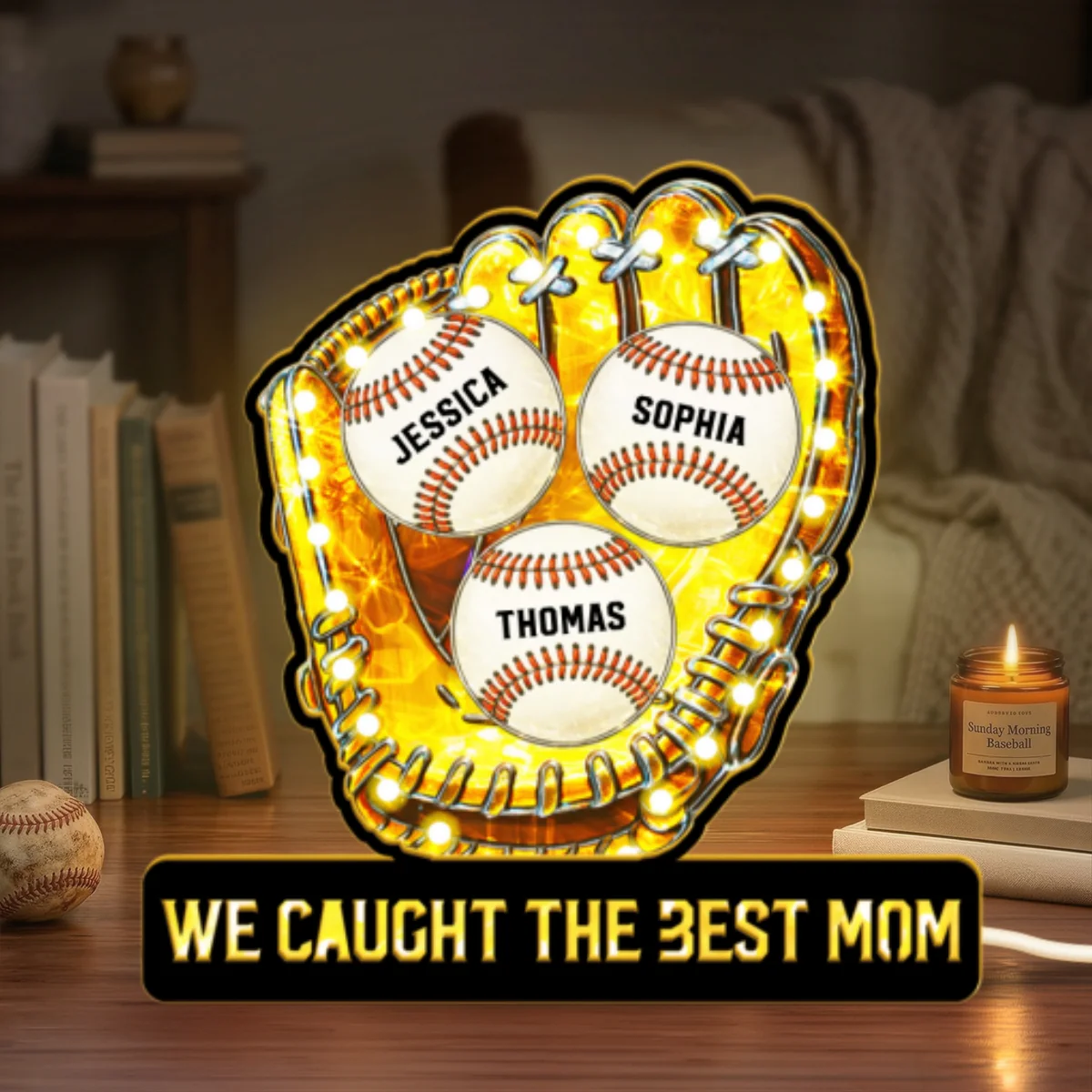We Caught The Best Mom Baseball - Personalized Suncatcher Night Light - Mother's Day Gift For Baseball Mom - Image 7