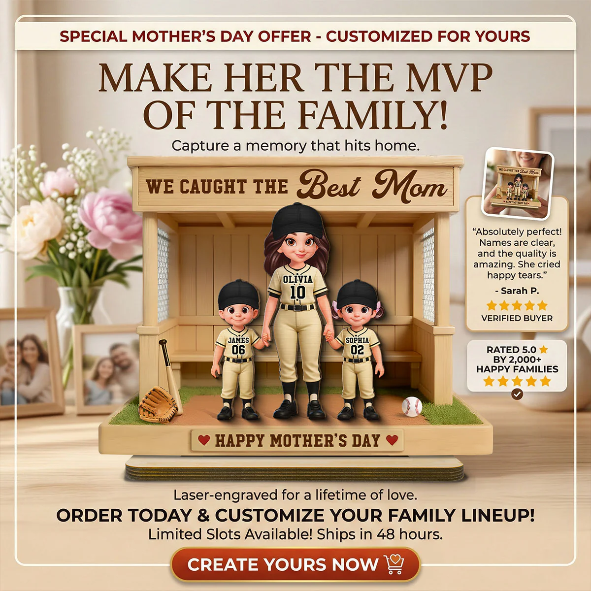 Eternal Love We Caught The Best Mom Happy Mother's Day - Personalized 2-Layered Wooden Plaque - Mother's Day Gift For Baseball Softball Mom - Image 5