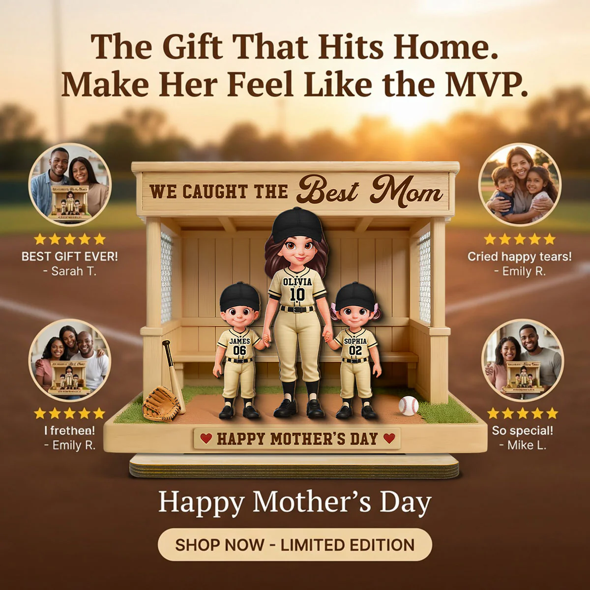 Eternal Love We Caught The Best Mom Happy Mother's Day - Personalized 2-Layered Wooden Plaque - Mother's Day Gift For Baseball Softball Mom - Image 8