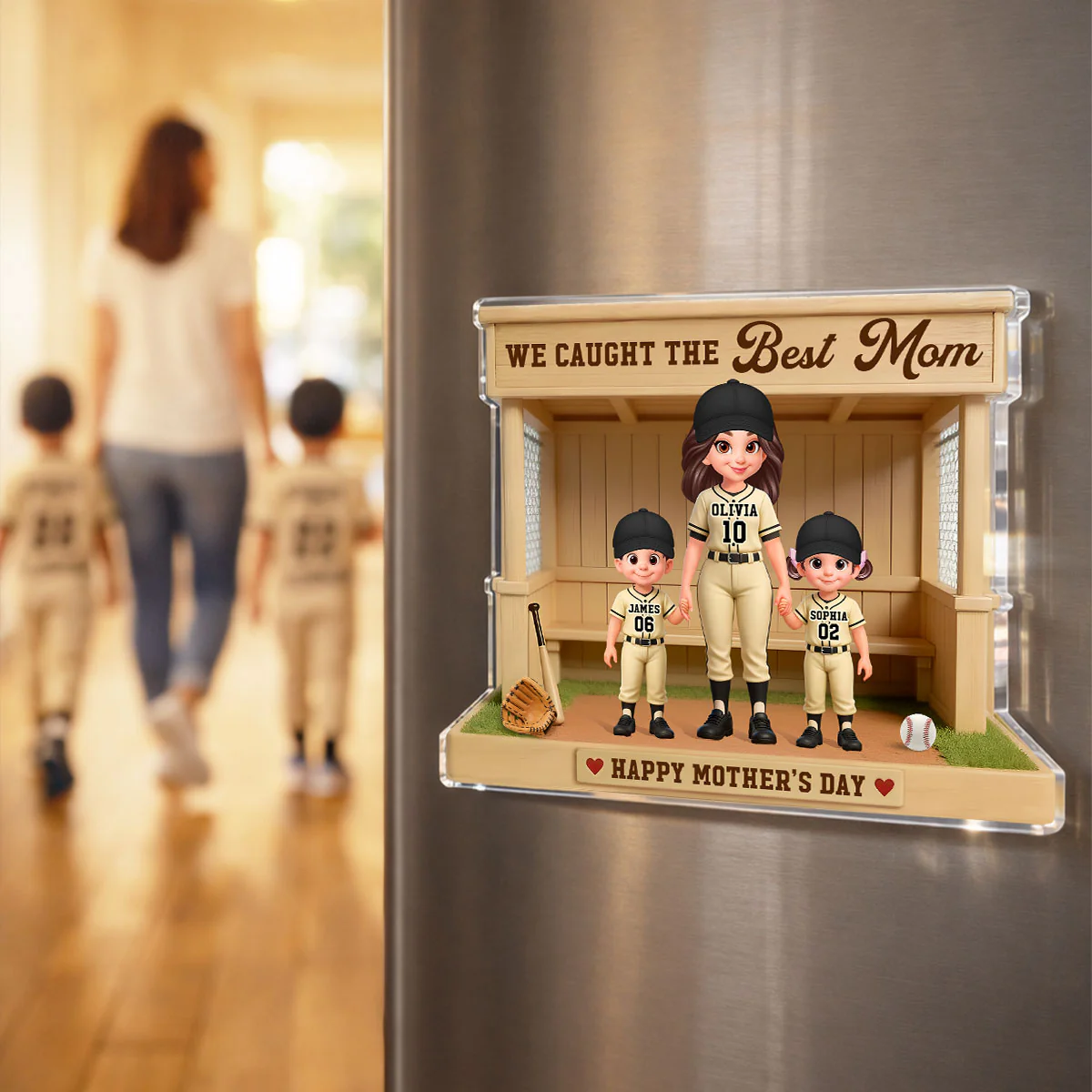 We Caught The Best Mom Baseball Softball Dugout - Personalized Acrylic Fridge Magnet - Mother's Day Gift For Baseball Mom - Image 3