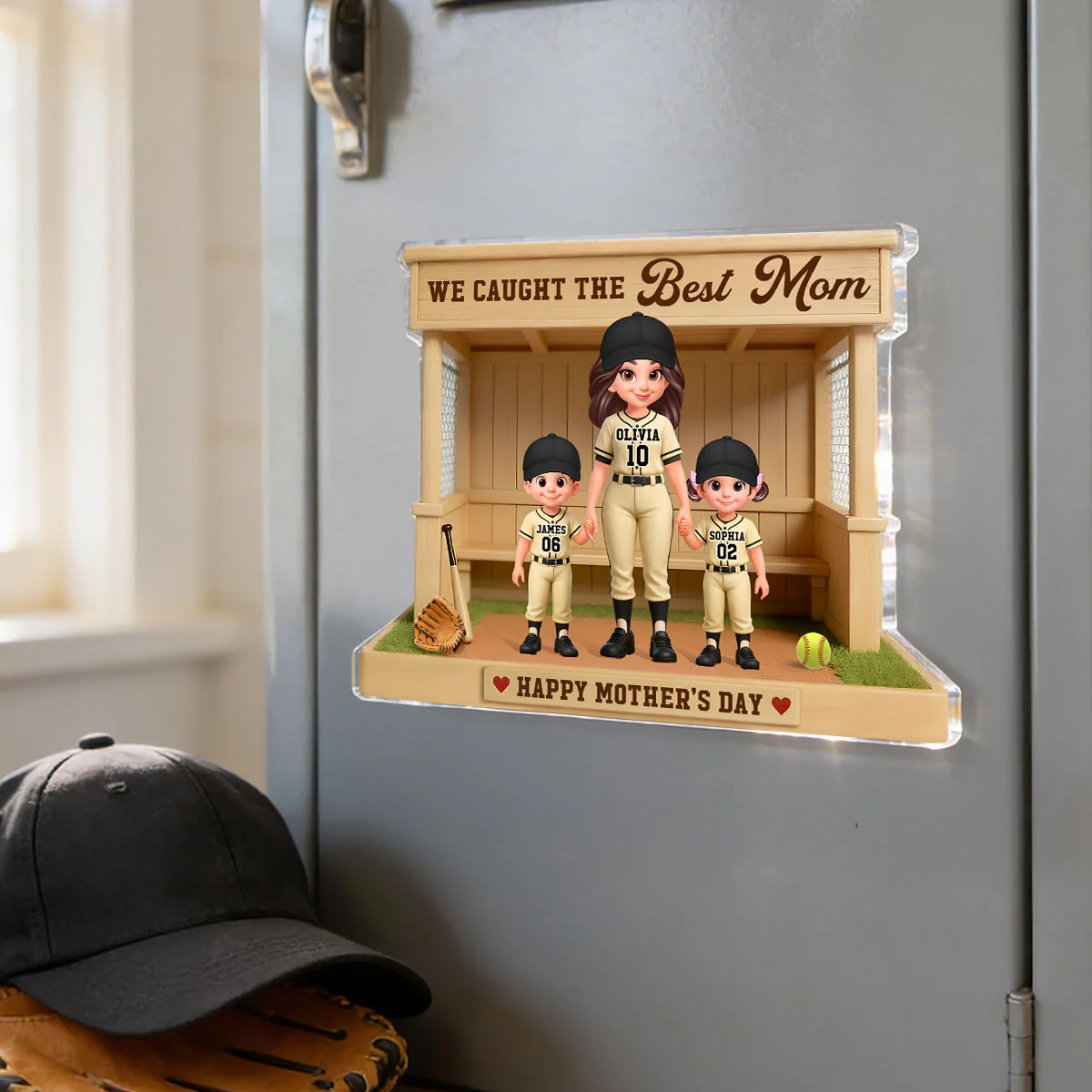 We Caught The Best Mom Baseball Softball Dugout - Personalized Acrylic Fridge Magnet - Mother's Day Gift For Baseball Mom - Image 4