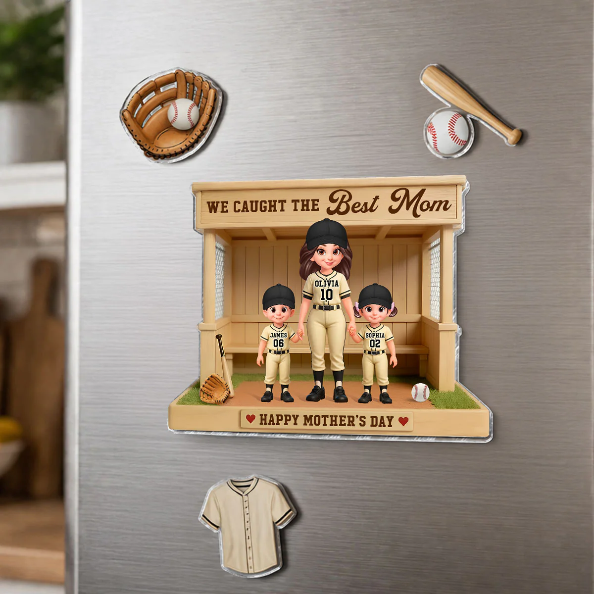 We Caught The Best Mom Baseball Softball Dugout - Personalized Acrylic Fridge Magnet - Mother's Day Gift For Baseball Mom - Image 5