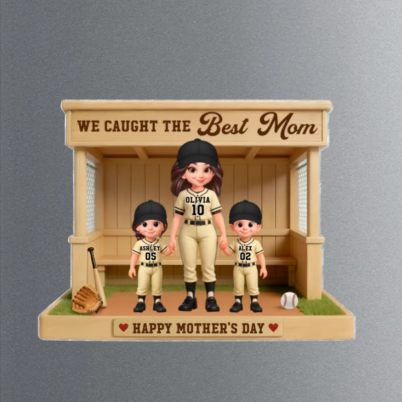 We Caught The Best Mom Baseball Softball Dugout - Personalized Acrylic Fridge Magnet - Mother's Day Gift For Baseball Mom - Image 9
