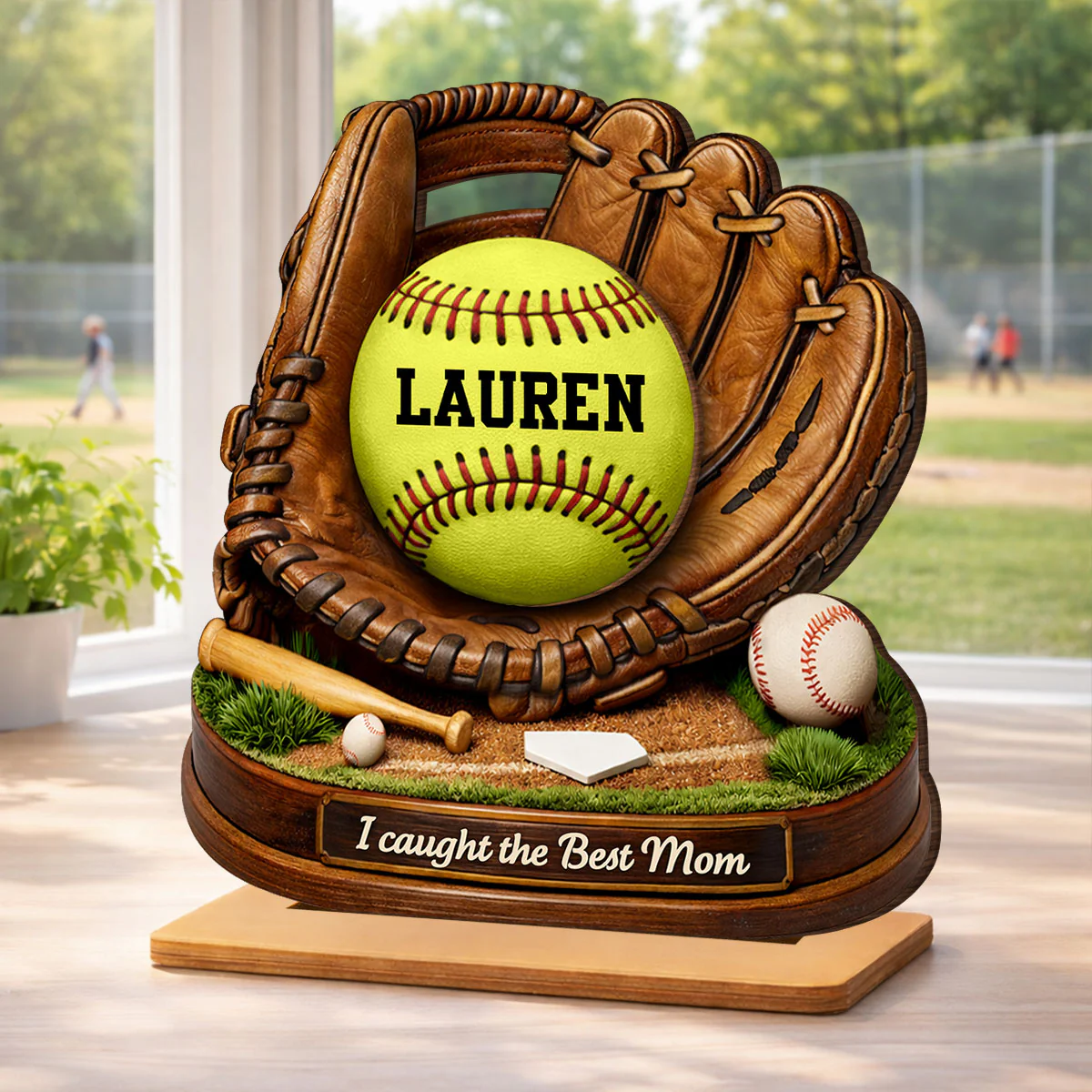 We Caught the Best Mom Baseball Softball - Personalized 2-Layered Wooden Plaque - Heartfelt Gift for Mom - Image 3