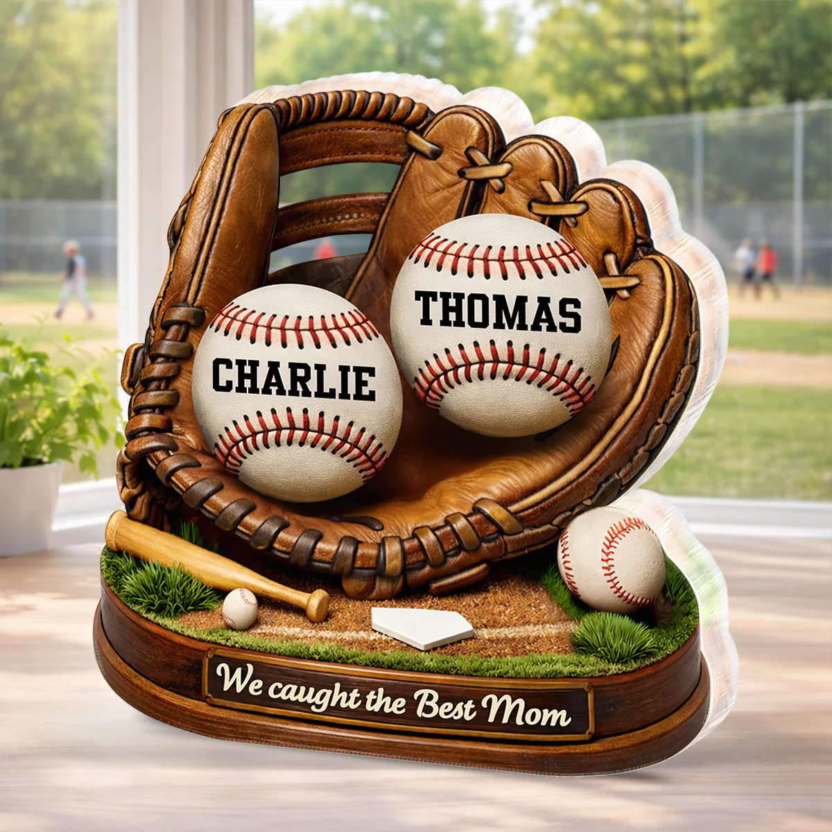 We Caught the Best Mom Baseball Softball - Personalized Acrylic Block Plaque - Heartfelt Gift for Mom - Image 3