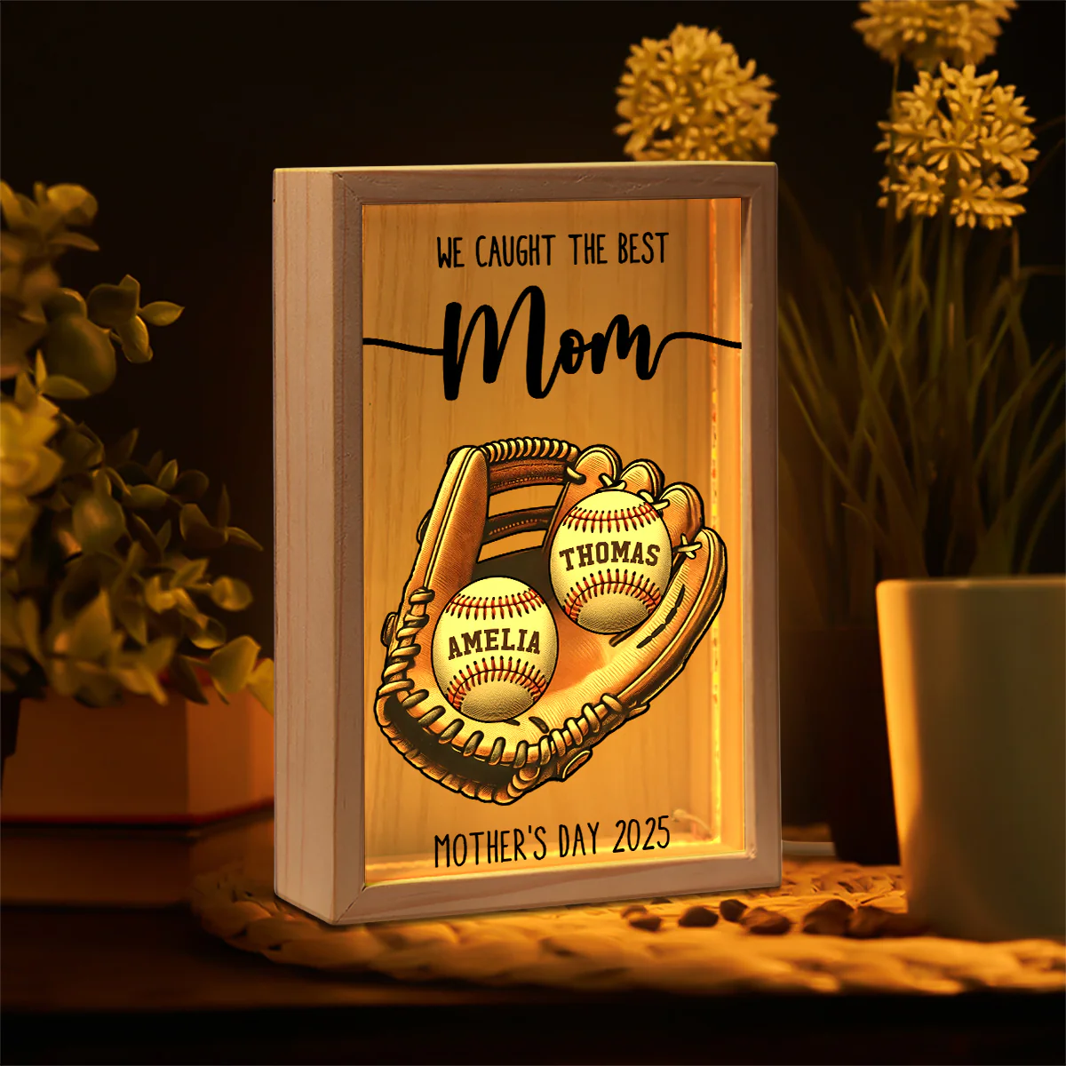 We Caught The Best Mom Baseball, Softball Personalized Frame Light Box, Custom Kid's Name, Mother's Day, Gift For Wife, Gift For Mom - Image 3