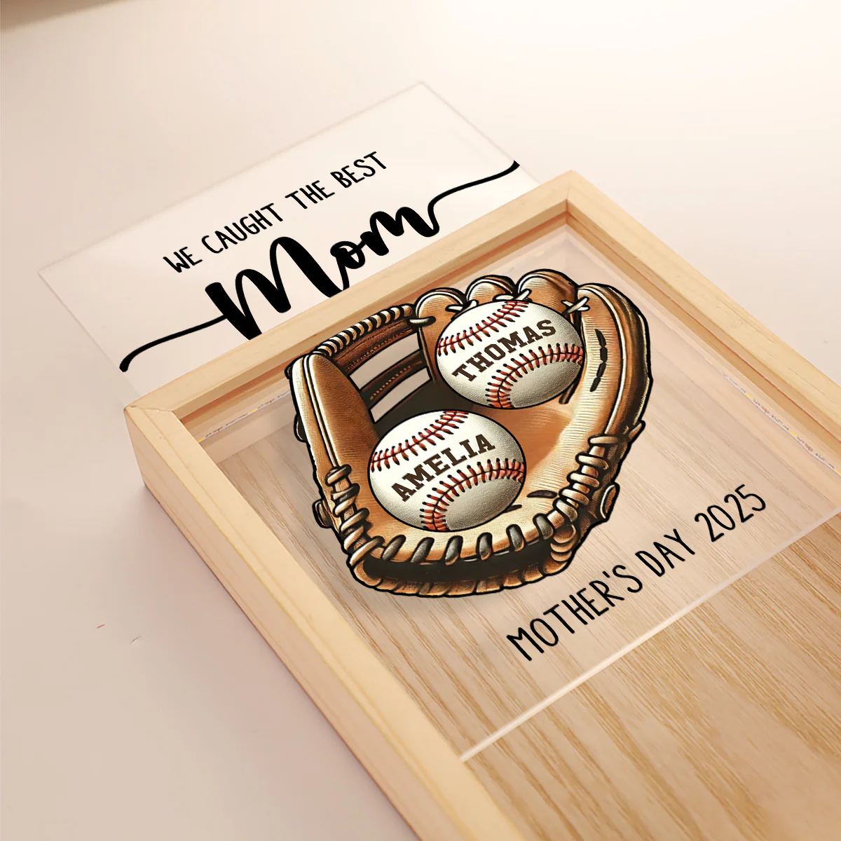 We Caught The Best Mom Baseball, Softball Personalized Frame Light Box, Custom Kid's Name, Mother's Day, Gift For Wife, Gift For Mom - Image 4