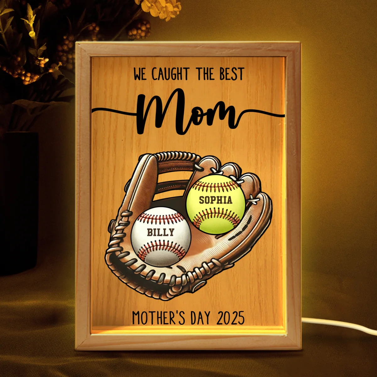 We Caught The Best Mom Baseball, Softball Personalized Frame Light Box, Custom Kid's Name, Mother's Day, Gift For Wife, Gift For Mom - Image 7