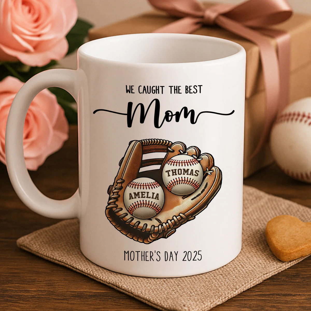 We Caught The Best Mom Baseball, Softball Personalized Mug, Custom Kid's Name, Mother's Day, Gift For Wife, Gift For Mom