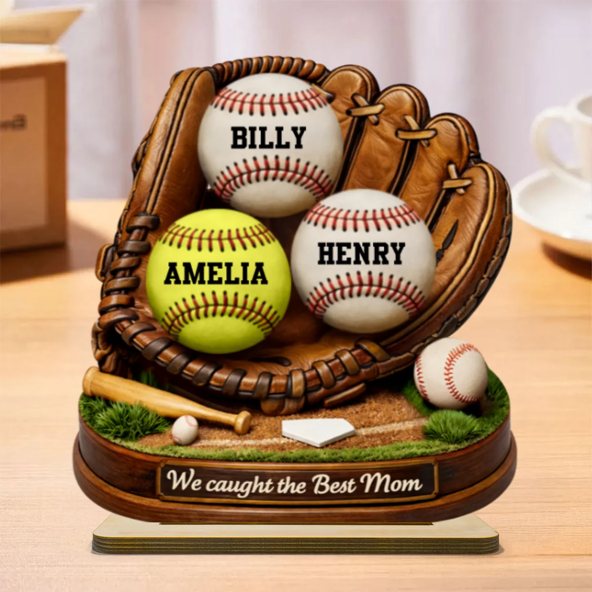 We Caught the Best Mom Dad Grandparents Baseball Softball - Personalized 2-Layered Wooden Plaque - Heartfelt Gift for Her, for Him - Image 10
