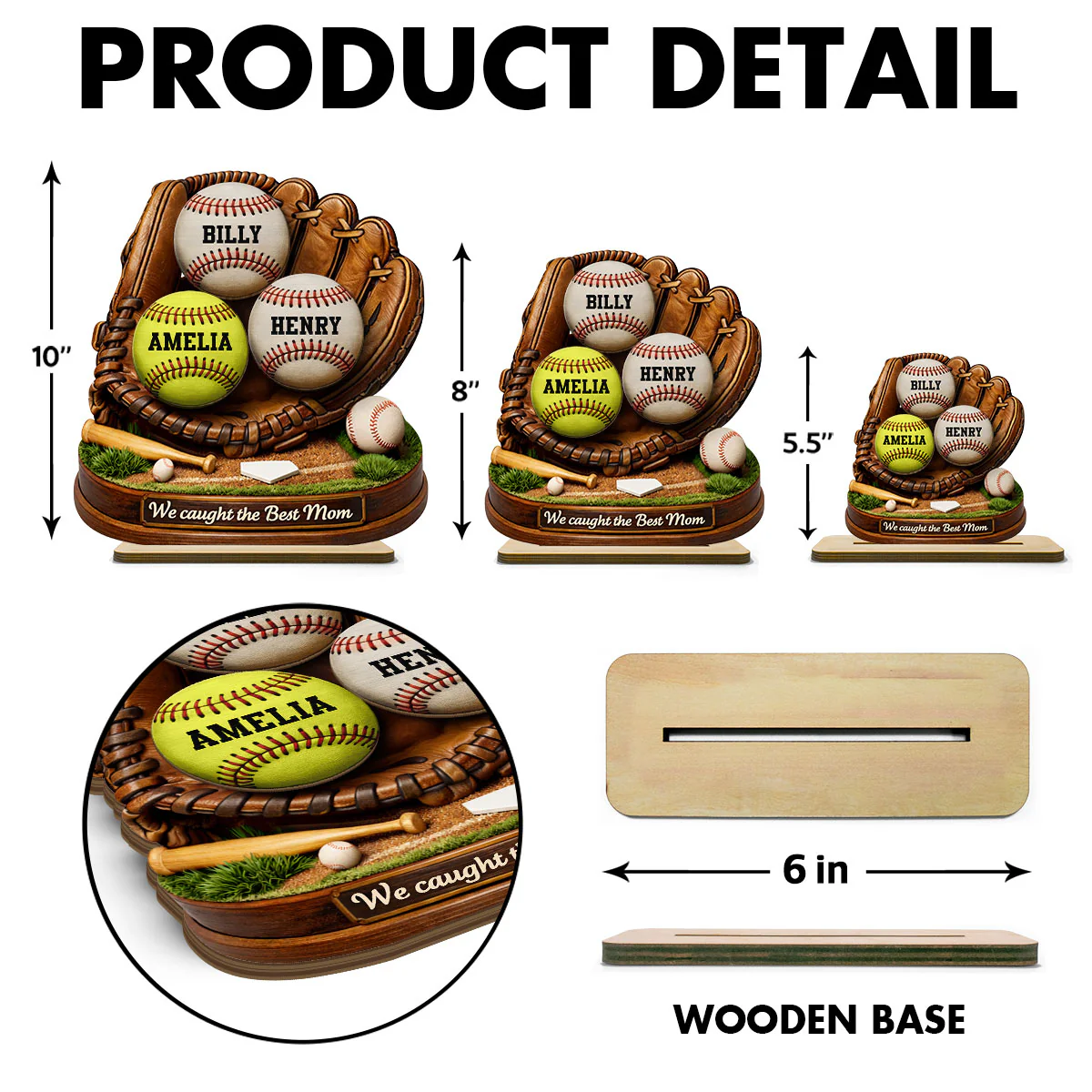 We Caught the Best Mom Dad Grandparents Baseball Softball - Personalized 2-Layered Wooden Plaque - Heartfelt Gift for Her, for Him - Image 8
