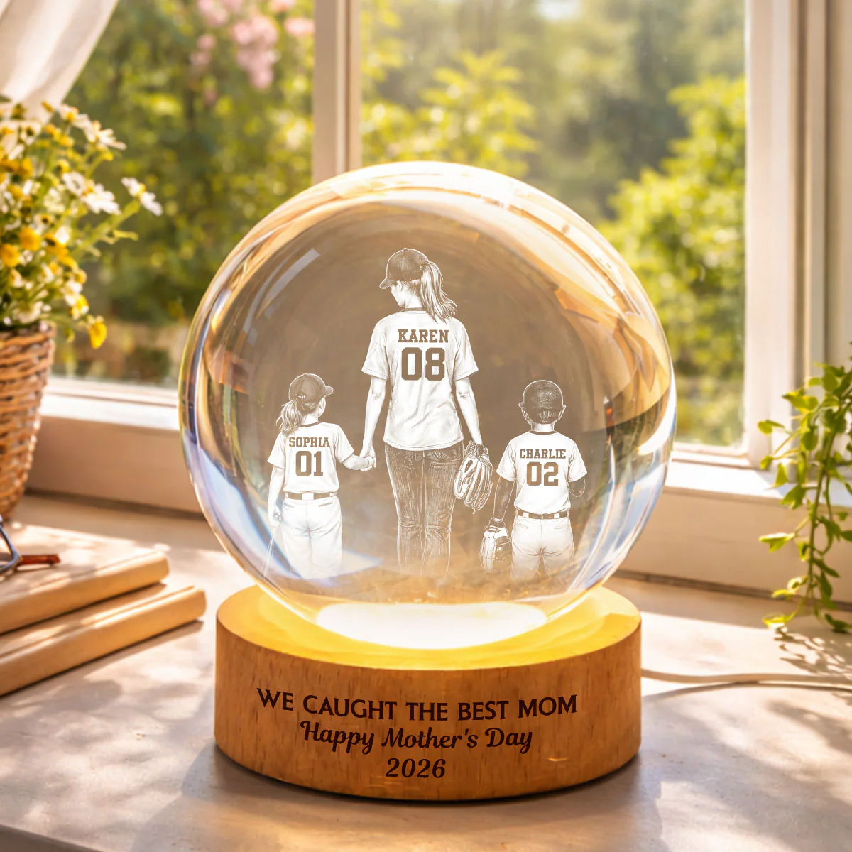 We Caught the Best Mom - Personalized Crystal Ball LED Night Light - Mother's Day Gift for Mom, Wife - Image 5