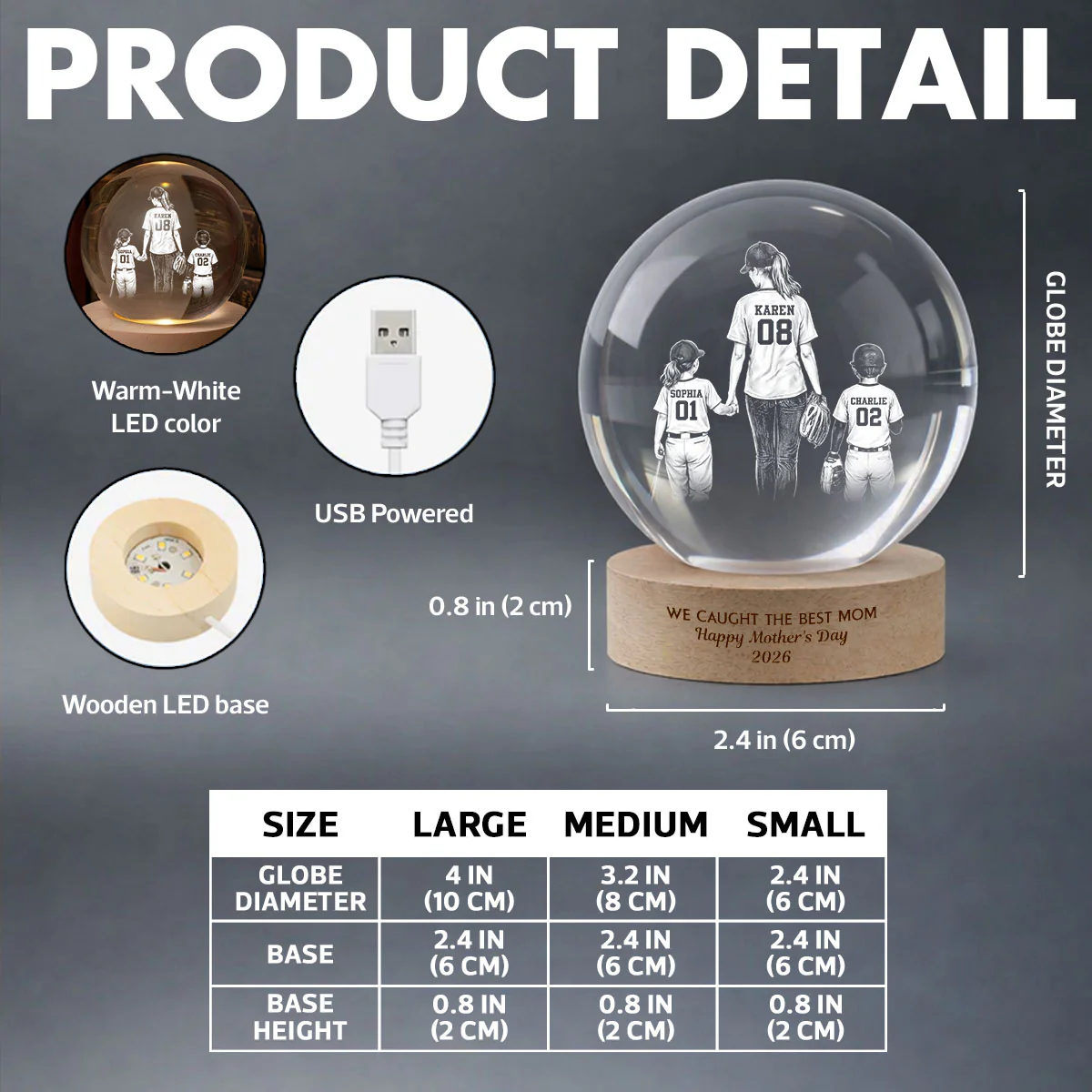 We Caught the Best Mom - Personalized Crystal Ball LED Night Light - Mother's Day Gift for Mom, Wife - Image 7