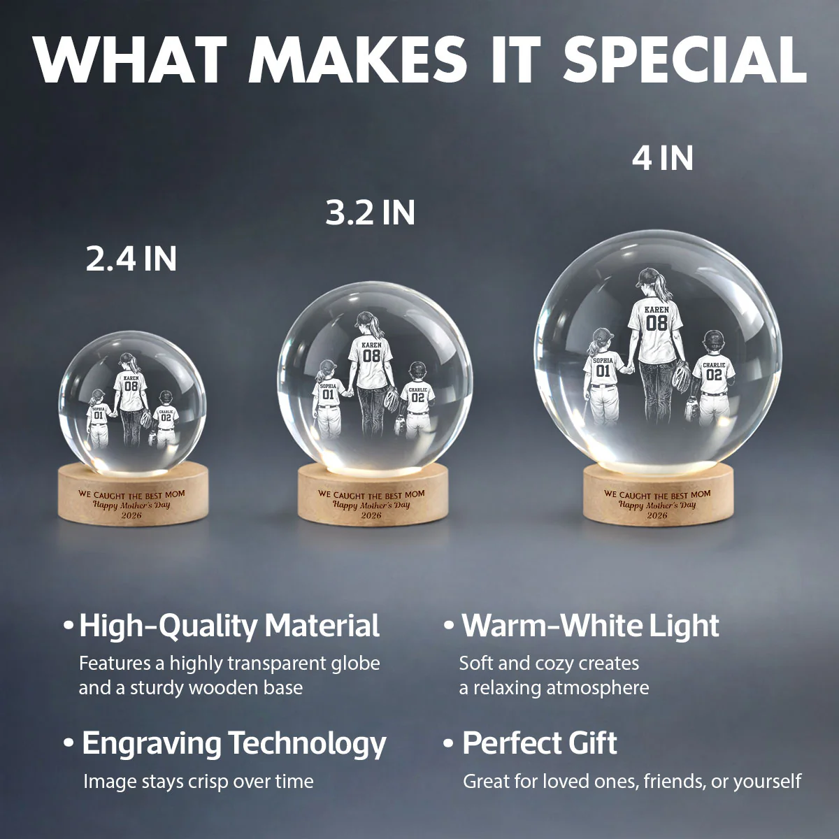 We Caught the Best Mom - Personalized Crystal Ball LED Night Light - Mother's Day Gift for Mom, Wife - Image 8