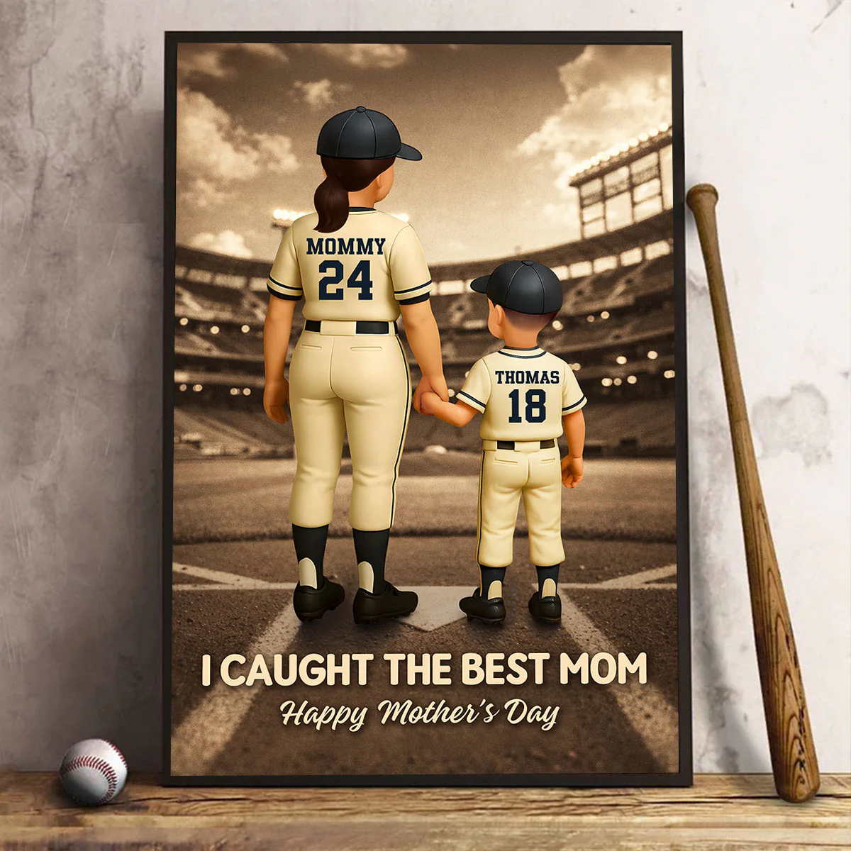 We Caught the Best Mom Retro Wall Art - Personalized Poster - Sentimental Mother's Day Keepsake for Mom, Wife