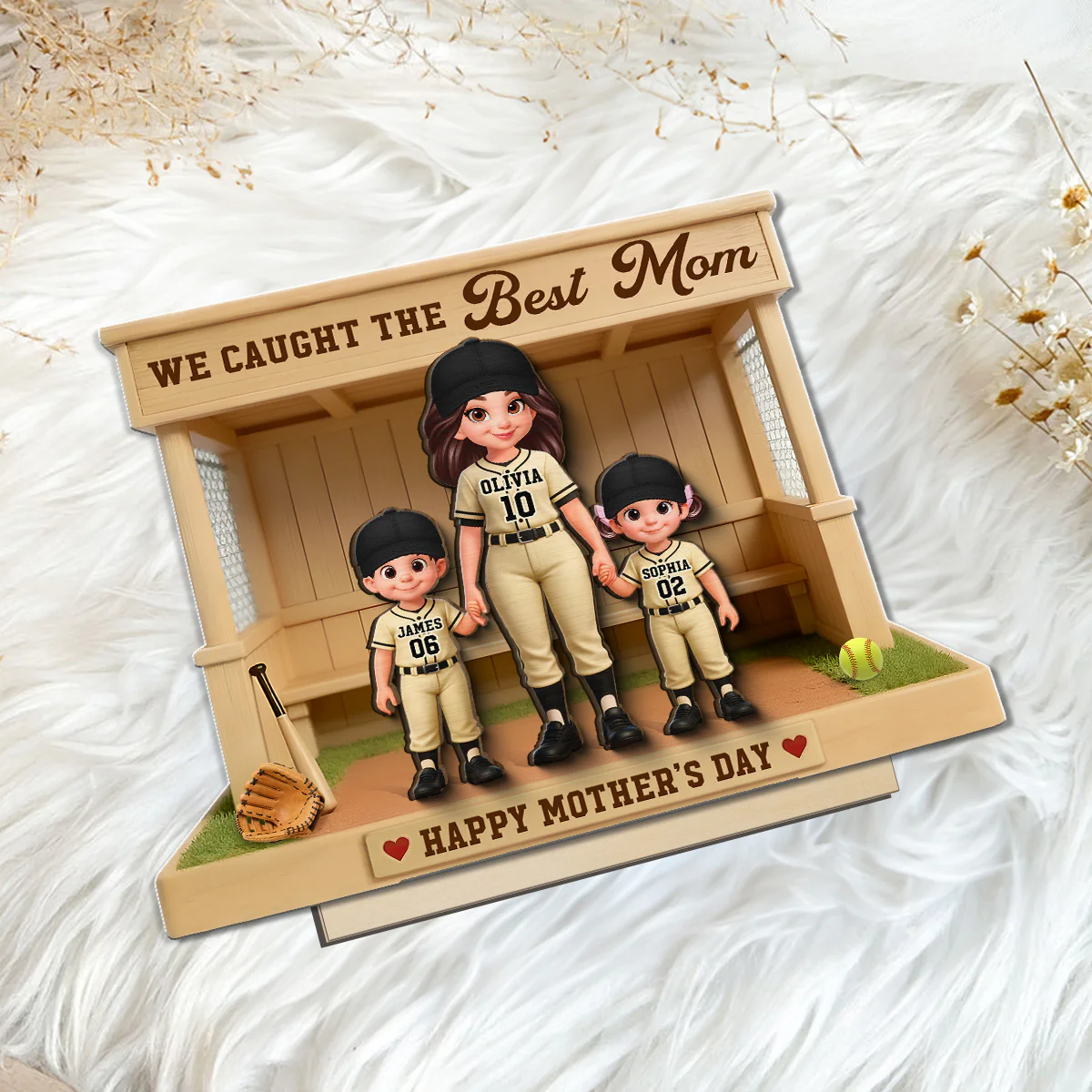 We Caught The Best Mom Softball Dugout - Personalized 2-Layered Wooden Plaque - Mother's Day Gift For Softball Mom - Image 7