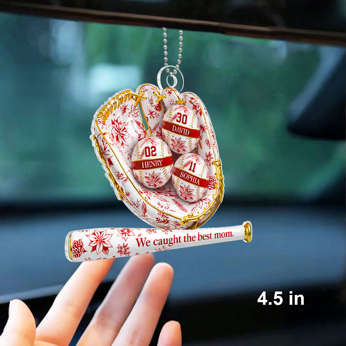 We Caught the Best Mom Toile De Jouy Pattern - Personalized Acrylic Car Hanger - Mother's Day Gift for Mom, Wife - Image 2