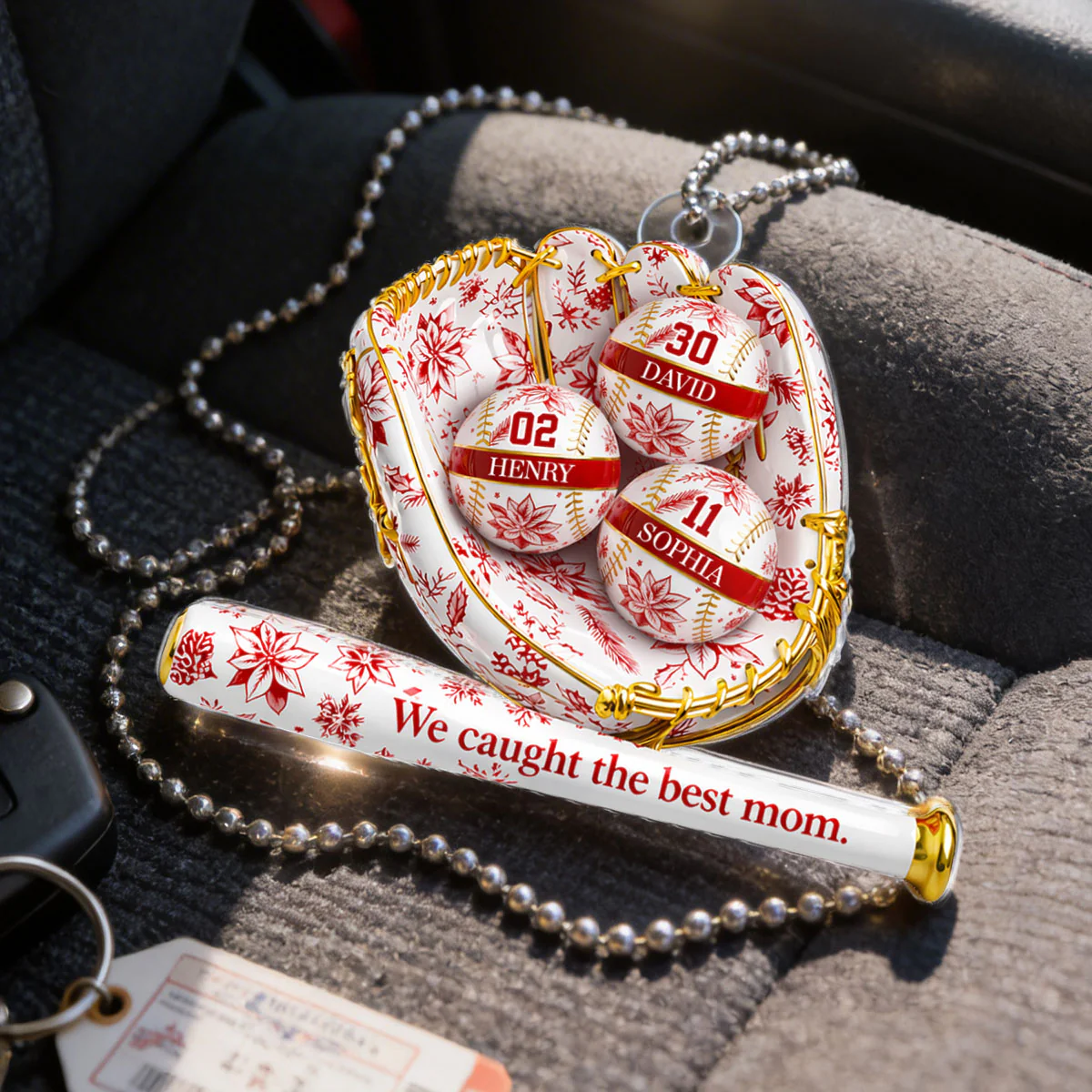 We Caught the Best Mom Toile De Jouy Pattern - Personalized Acrylic Car Hanger - Mother's Day Gift for Mom, Wife - Image 3