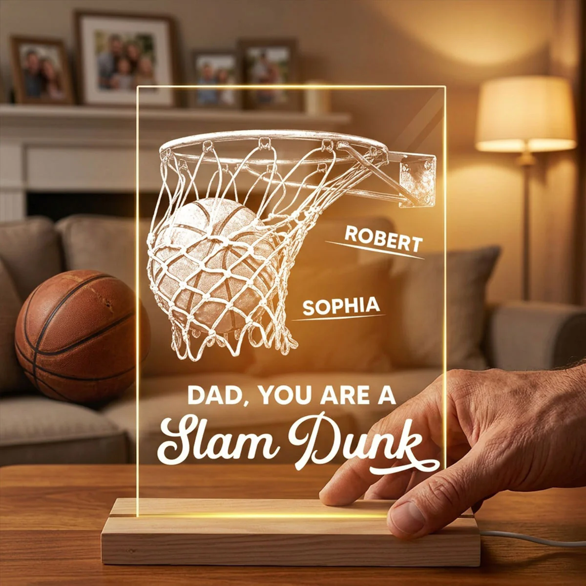 We Dunked Right Into Our Heart - Personalized Acrylic Plaque LED Night Light - Father's Day Gift For Basketball Dad - Image 3