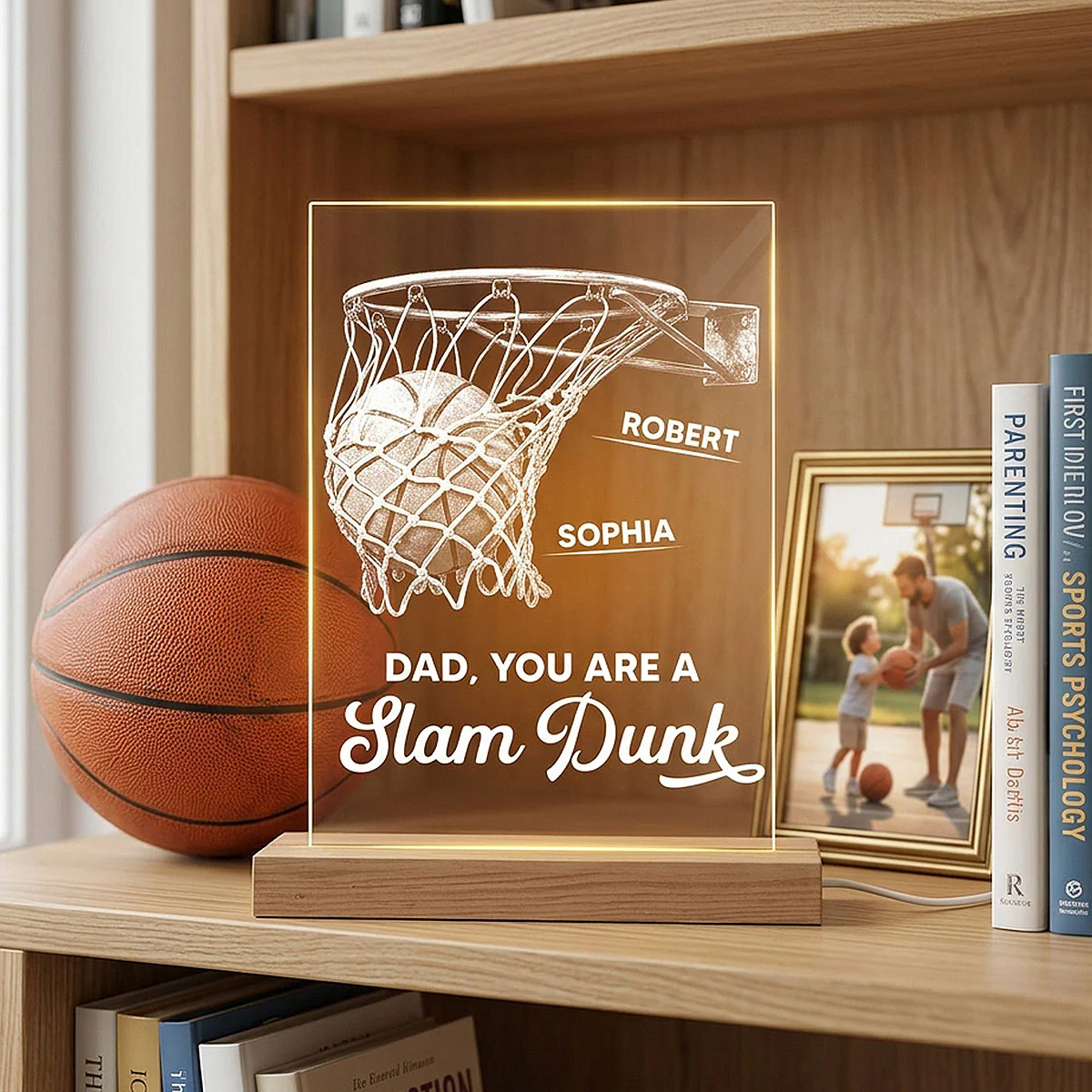 We Dunked Right Into Our Heart - Personalized Acrylic Plaque LED Night Light - Father's Day Gift For Basketball Dad - Image 4