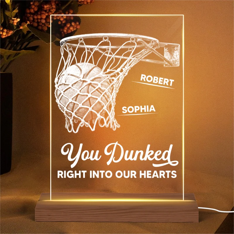 We Dunked Right Into Our Heart - Personalized Acrylic Plaque LED Night Light - Father's Day Gift For Basketball Dad - Image 8