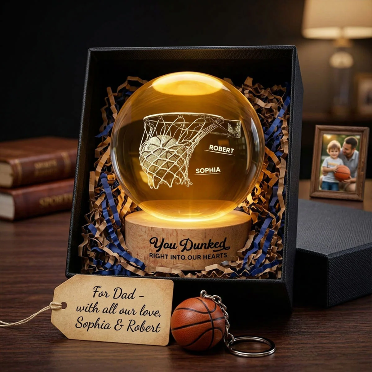 We Dunked Right Into Our Heart - Personalized Crystal Ball LED Night Light - Gift For Basketball Dad - Image 2