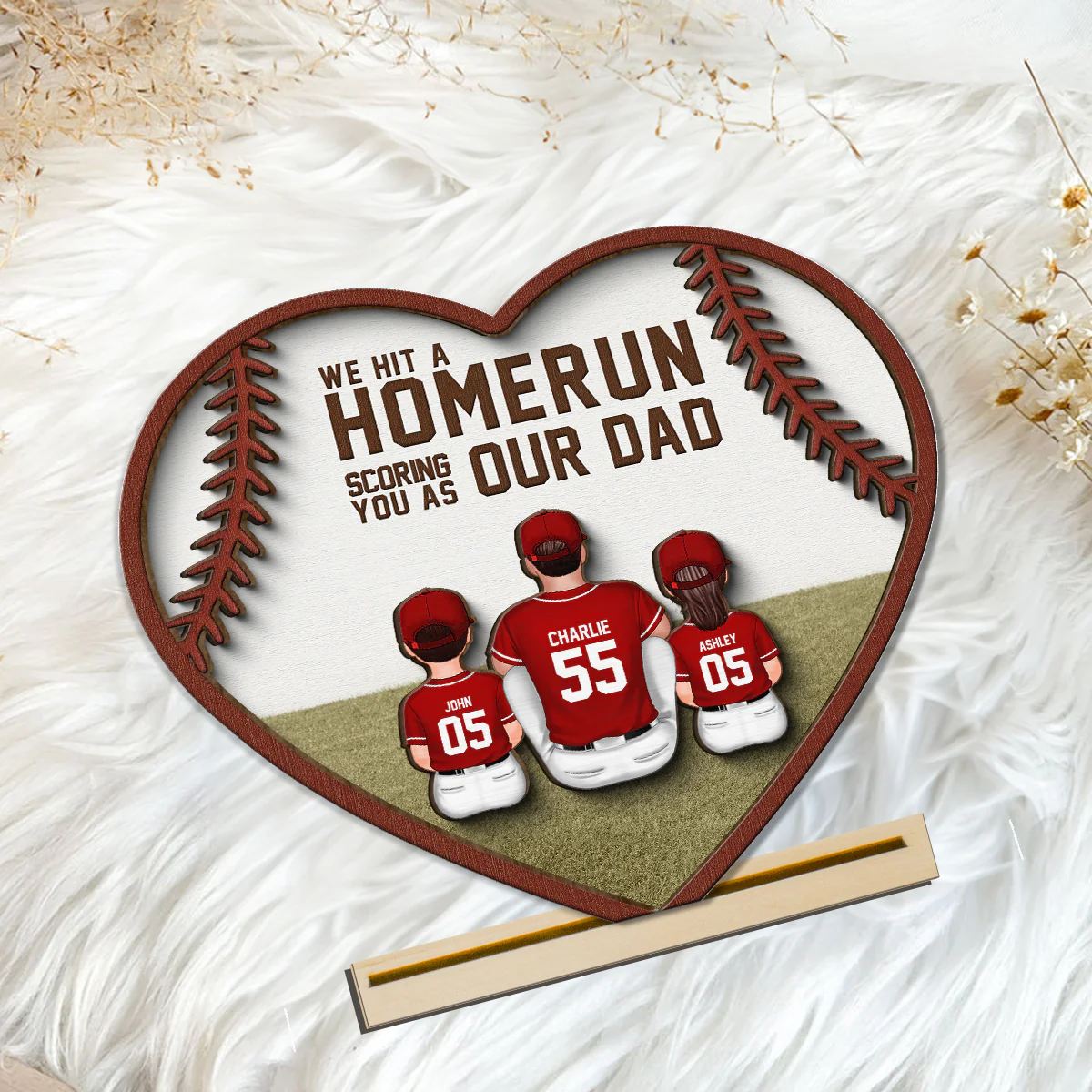 We Hit A Home Run Scoring You As Our Dad, Baseball Softball Dad Personalized 2-Layered Wooden Plaque - Image 5