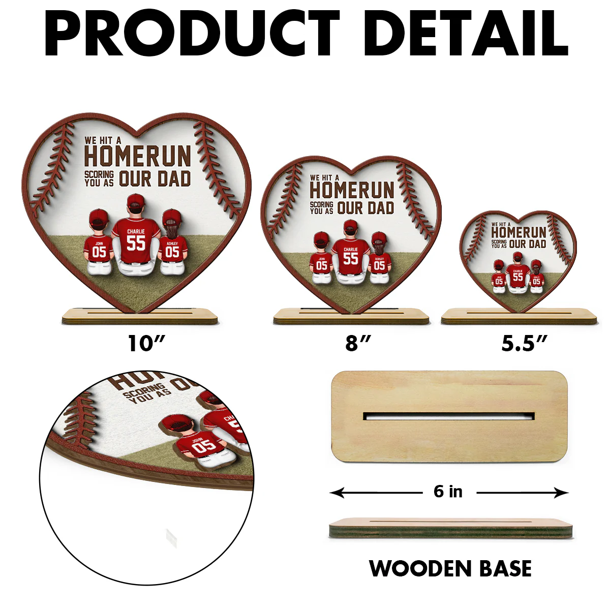 We Hit A Home Run Scoring You As Our Dad, Baseball Softball Dad Personalized 2-Layered Wooden Plaque - Image 6