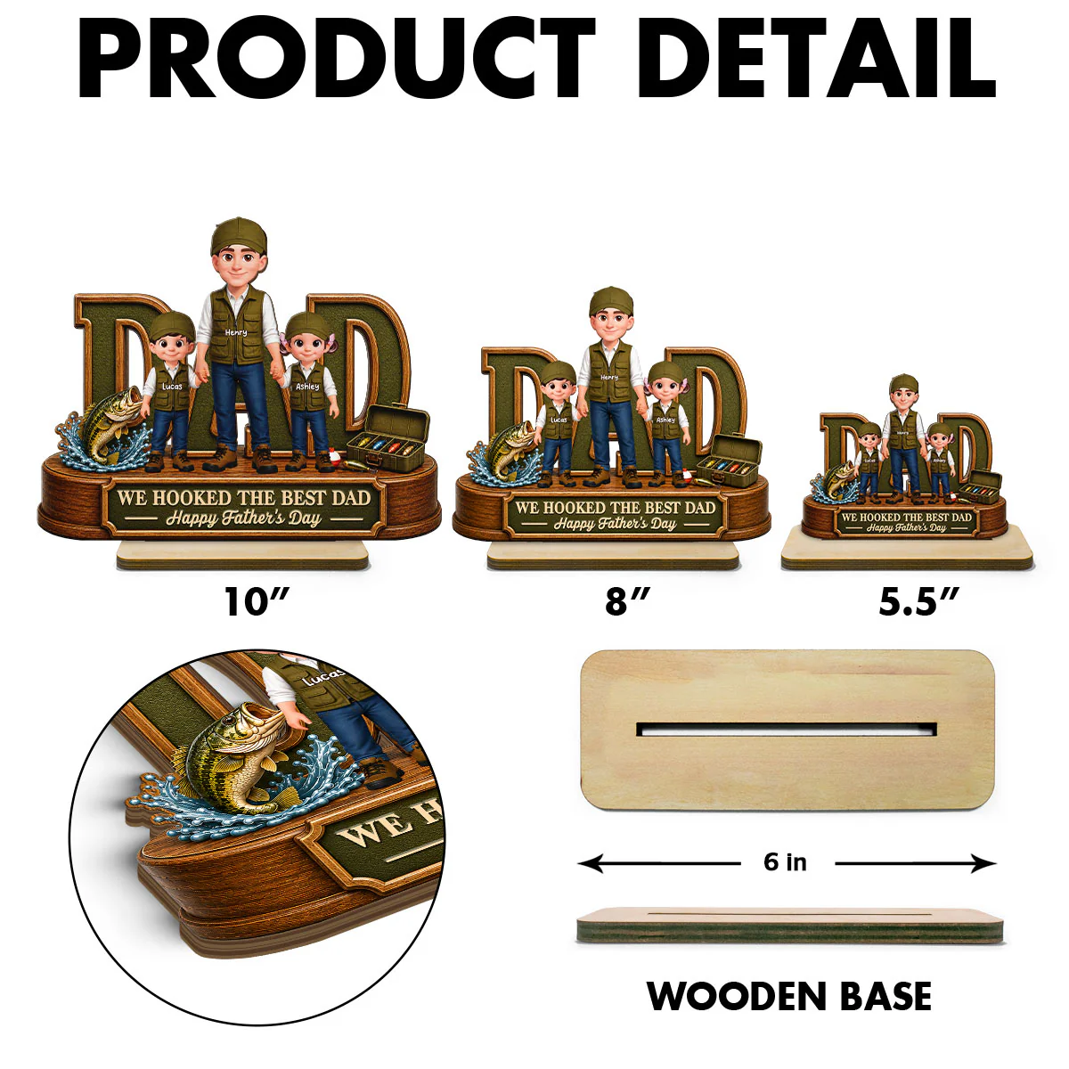 We Hooked The Best Dad Fishing Dad - Personalized 2-Layered Wooden Plaque - Gift For Fishing Dad, Fishing Lovers - Image 10