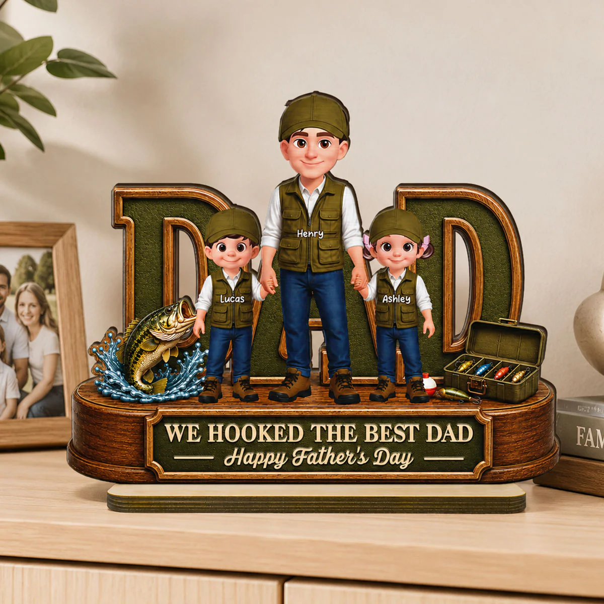 We Hooked The Best Dad Fishing Dad - Personalized 2-Layered Wooden Plaque - Gift For Fishing Dad, Fishing Lovers - Image 11