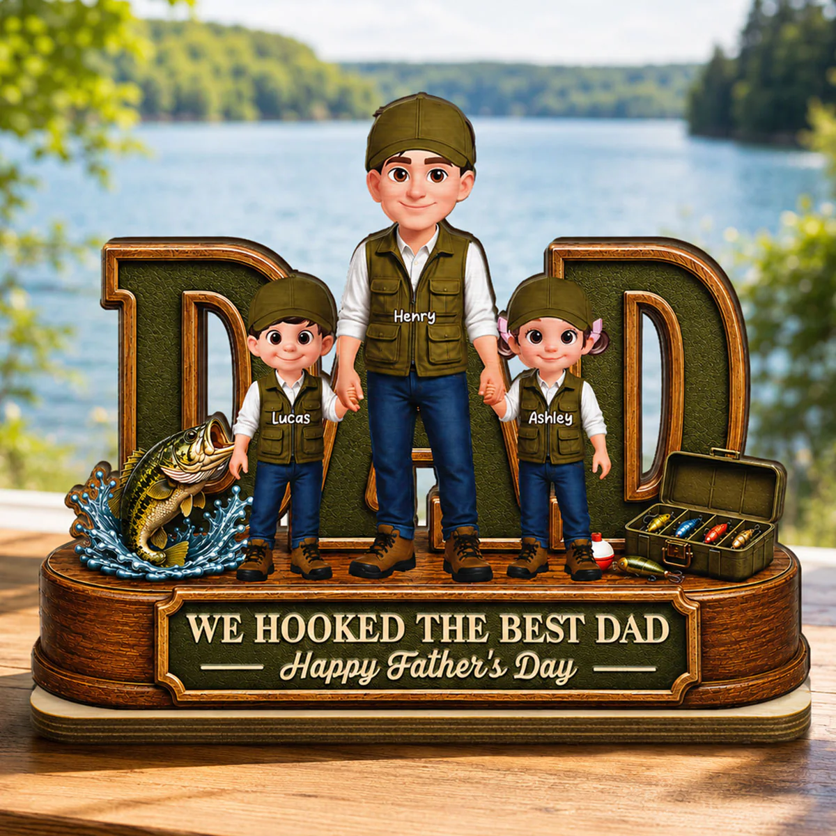 We Hooked The Best Dad Fishing Dad - Personalized 2-Layered Wooden Plaque - Gift For Fishing Dad, Fishing Lovers - Image 12