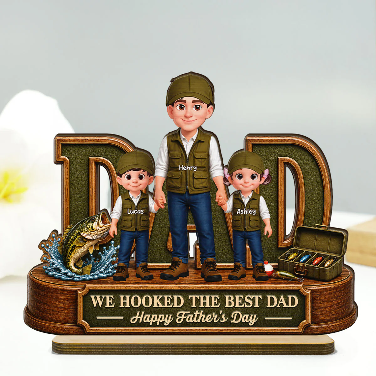 We Hooked The Best Dad Fishing Dad - Personalized 2-Layered Wooden Plaque - Gift For Fishing Dad, Fishing Lovers - Image 2