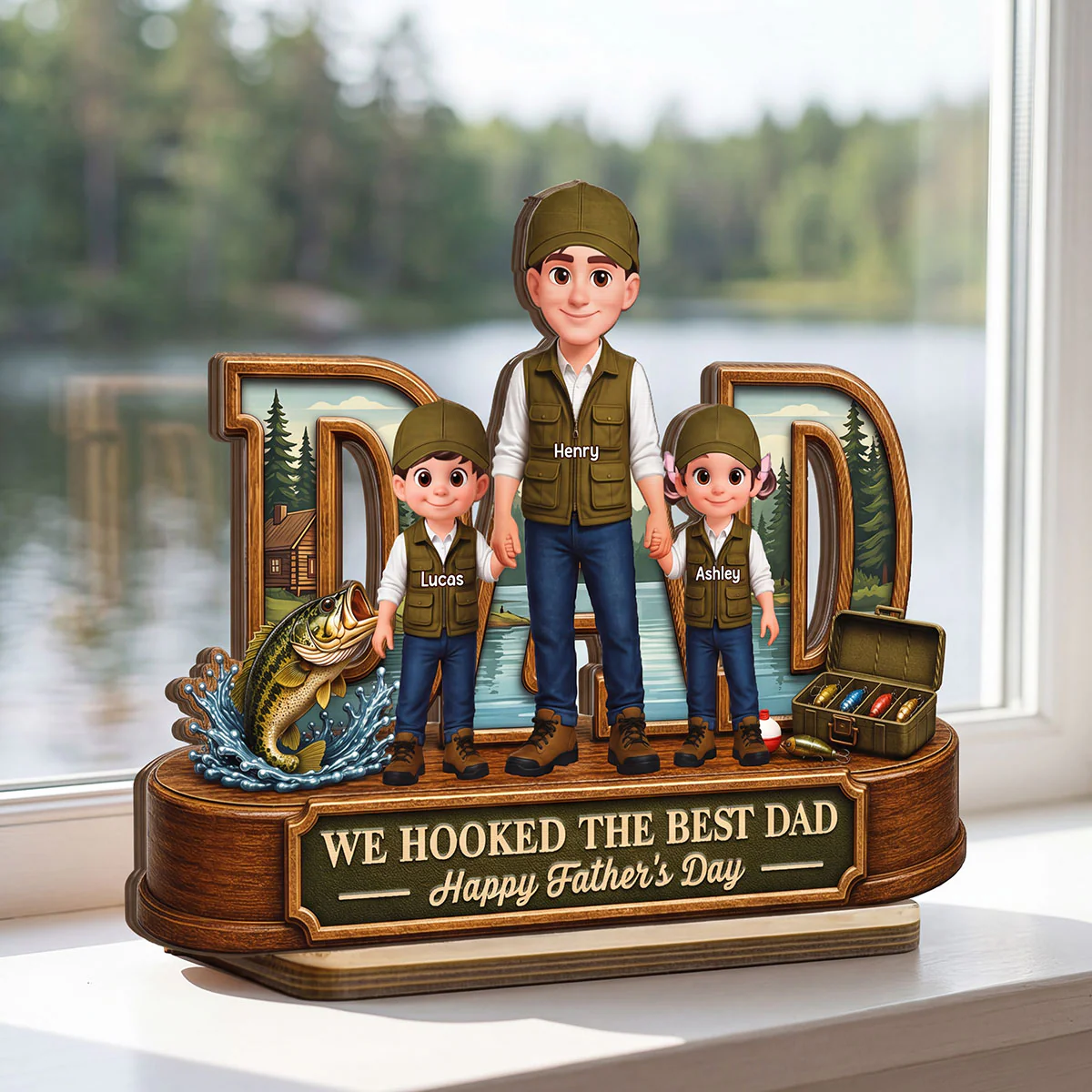 We Hooked The Best Dad Fishing Dad - Personalized 2-Layered Wooden Plaque - Gift For Fishing Dad, Fishing Lovers - Image 3