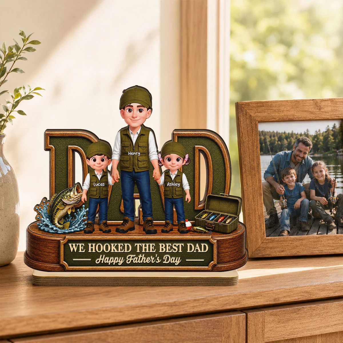 We Hooked The Best Dad Fishing Dad - Personalized 2-Layered Wooden Plaque - Gift For Fishing Dad, Fishing Lovers - Image 4