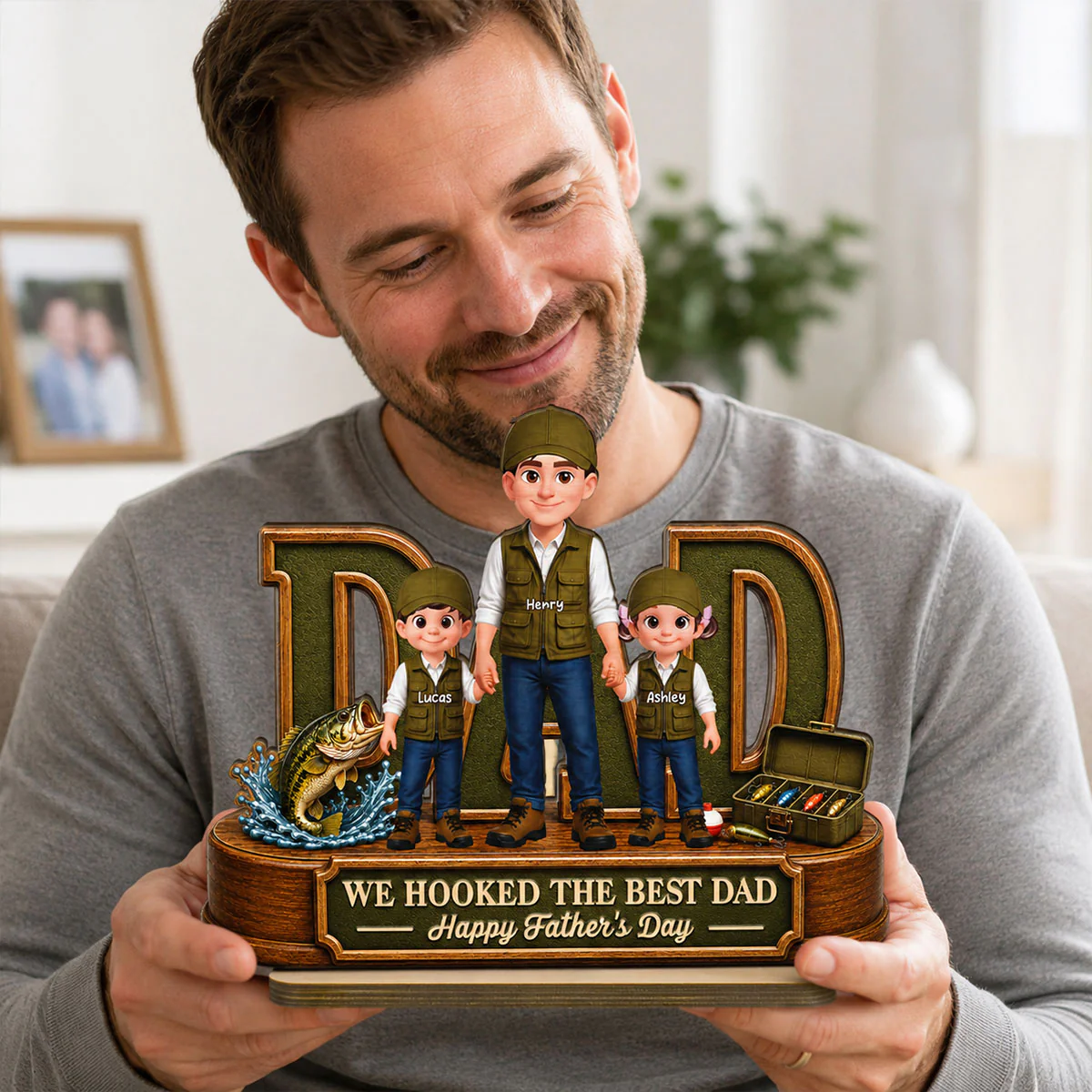 We Hooked The Best Dad Fishing Dad - Personalized 2-Layered Wooden Plaque - Gift For Fishing Dad, Fishing Lovers - Image 5