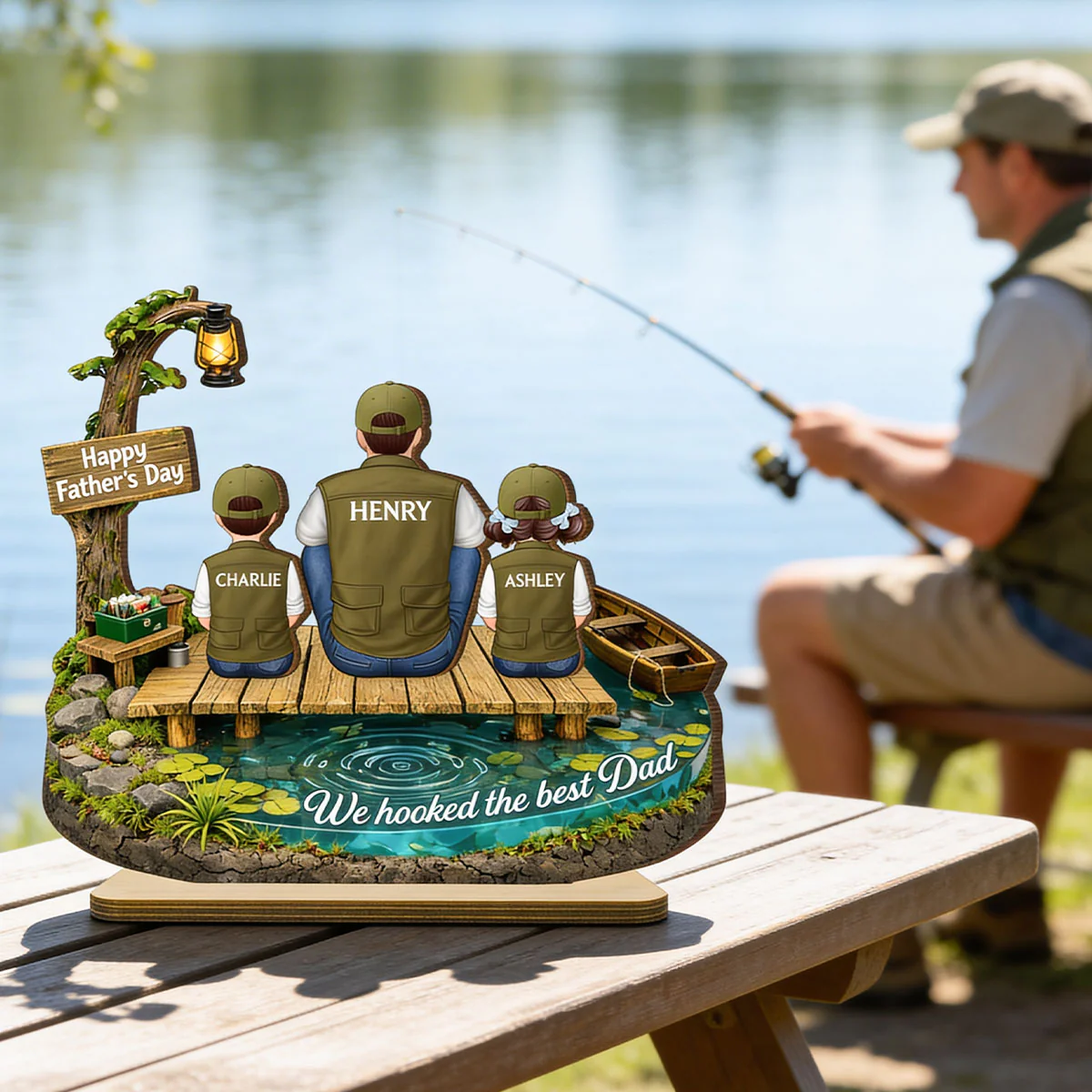 We Hooked The Best Dad Fishing - Personalized 2-Layered Wooden Plaque - Heartfelt Gift For Dad, Gift For Husband - Image 6