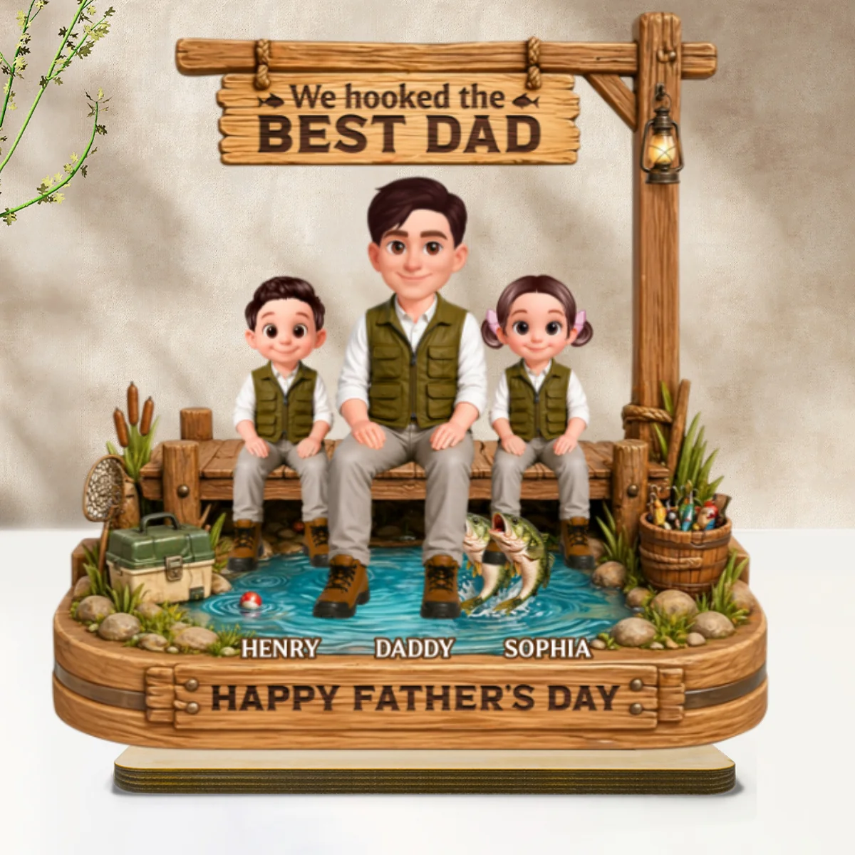 We Hooked The Best Dad Fishing - Personalized 2-Layered Wooden Plaque - Gift For Fishing Dad, Fishing Lovers - Image 9
