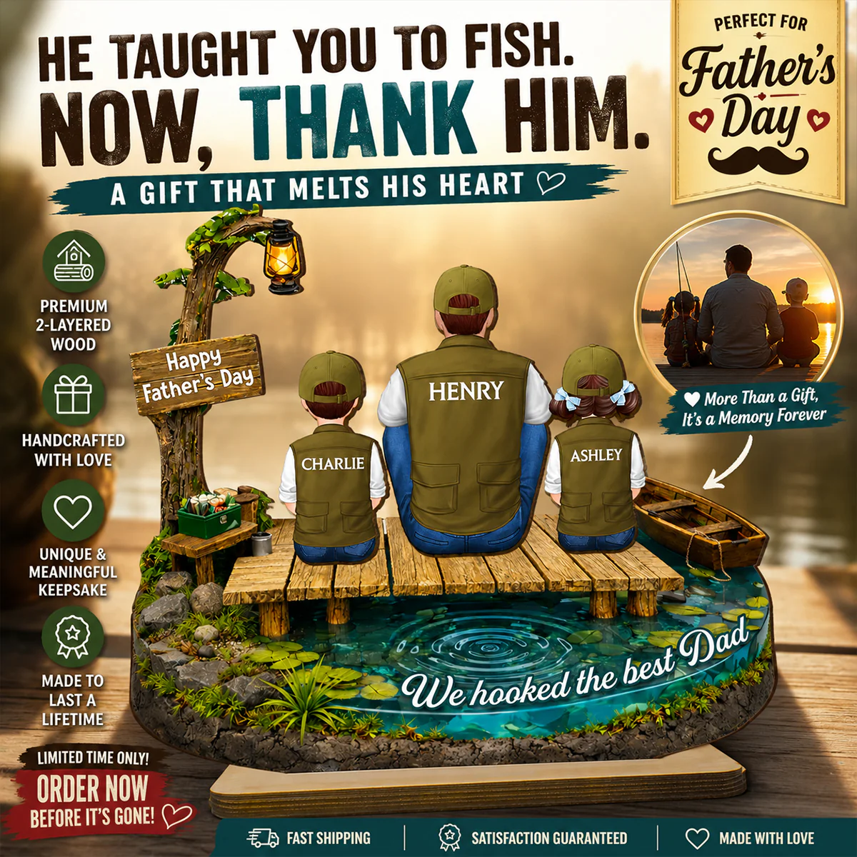 We Hooked The Best Dad Fishing - Personalized 2-Layered Wooden Plaque - Heartfelt Gift For Dad, Gift For Husband - Image 10