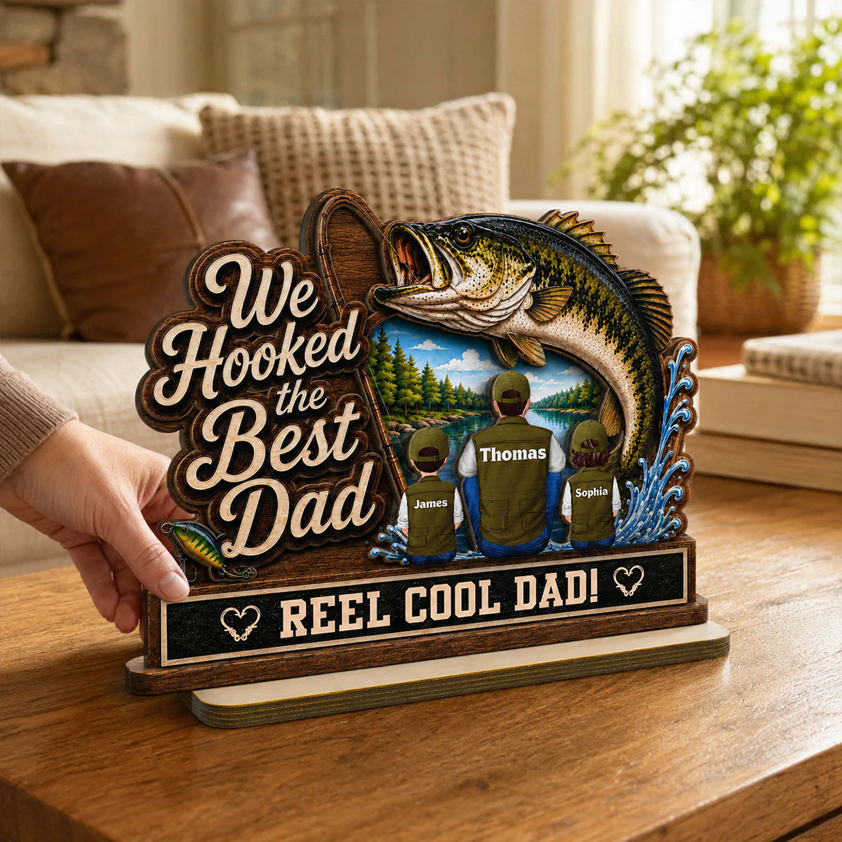 We Hooked The Best Dad Grandpa Back View 2D Flat - Personalized 2-Layered Wooden Plaque -  Gift For Fishing Lovers - Image 4
