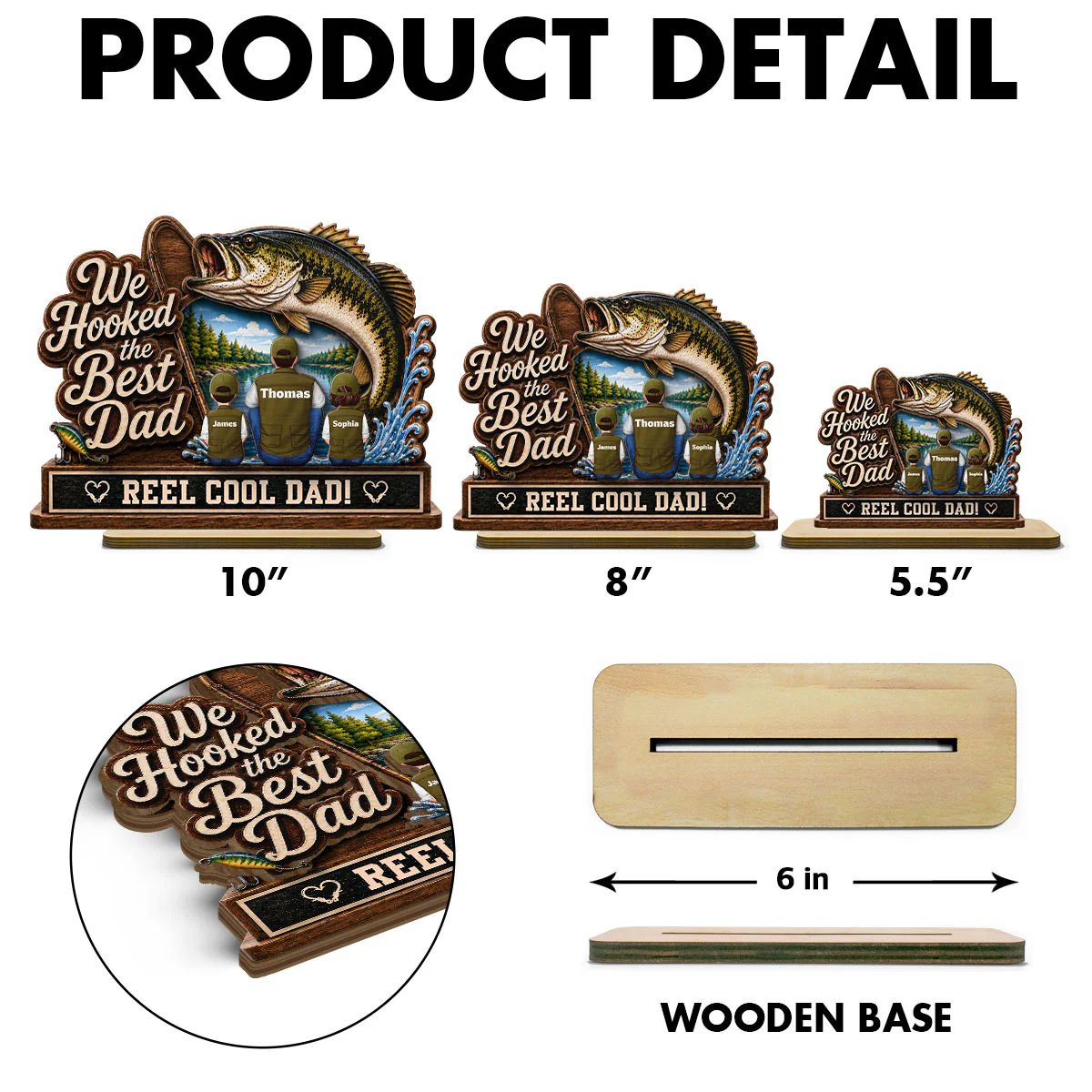 We Hooked The Best Dad Grandpa Back View 2D Flat - Personalized 2-Layered Wooden Plaque -  Gift For Fishing Lovers - Image 7