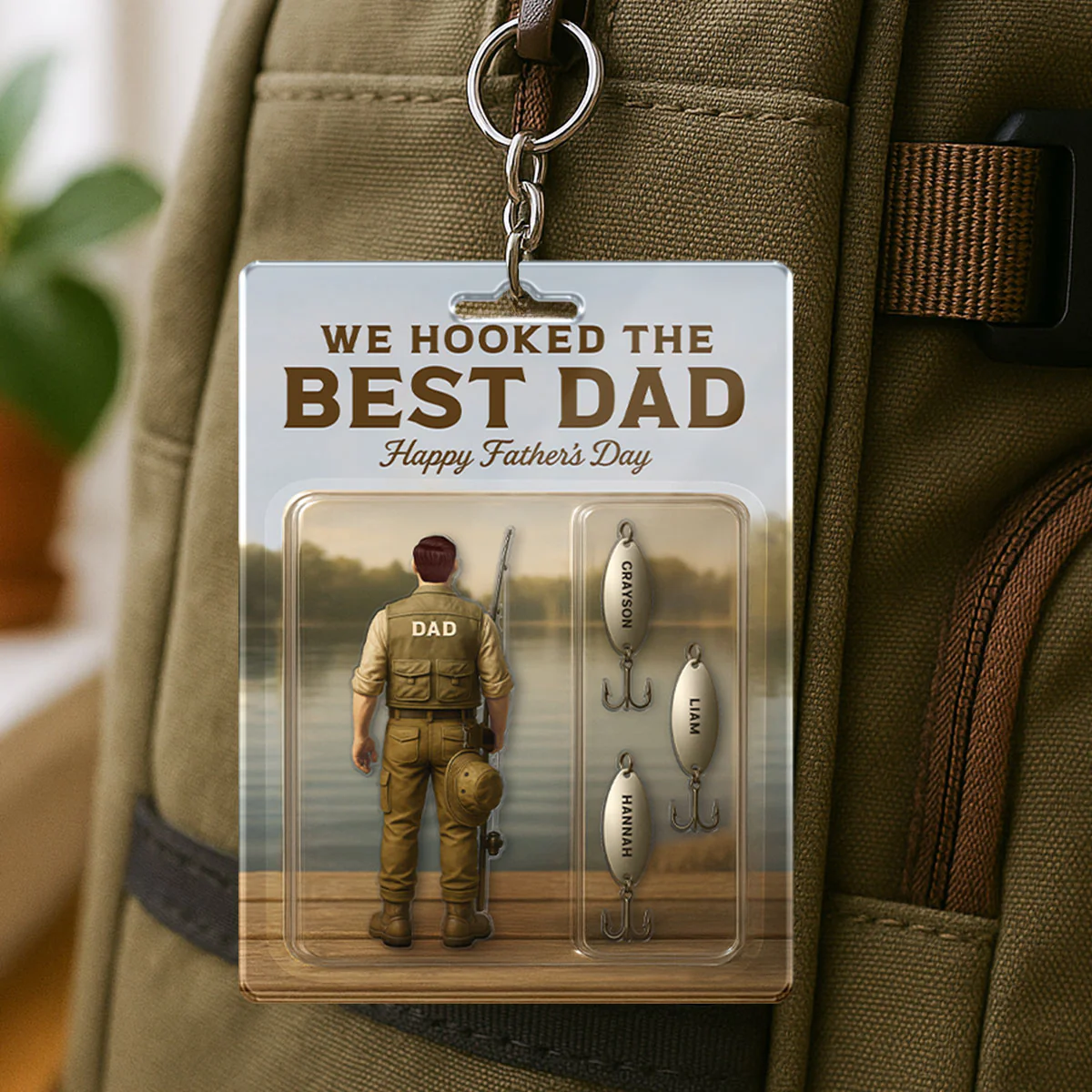 We Hooked The Best Dad Grandpa Fishing With Kids' Names Custom Figure Personalized Keychain, Perfect Father's Day Gift For Fishing Dad, For Husband, For Grandpa - Image 3