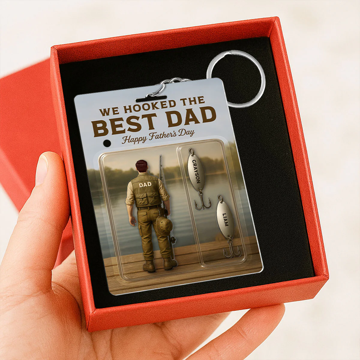 We Hooked The Best Dad Grandpa Fishing With Kids' Names Custom Figure Personalized Keychain, Perfect Father's Day Gift For Fishing Dad, For Husband, For Grandpa - Image 4