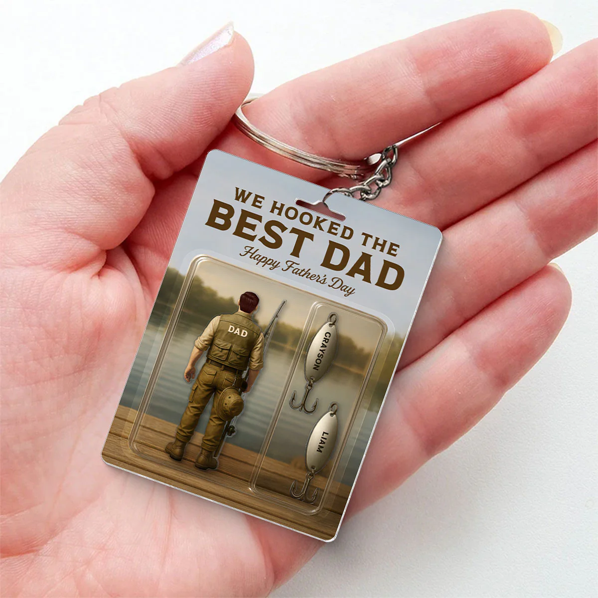 We Hooked The Best Dad Grandpa Fishing With Kids' Names Custom Figure Personalized Keychain, Perfect Father's Day Gift For Fishing Dad, For Husband, For Grandpa - Image 7