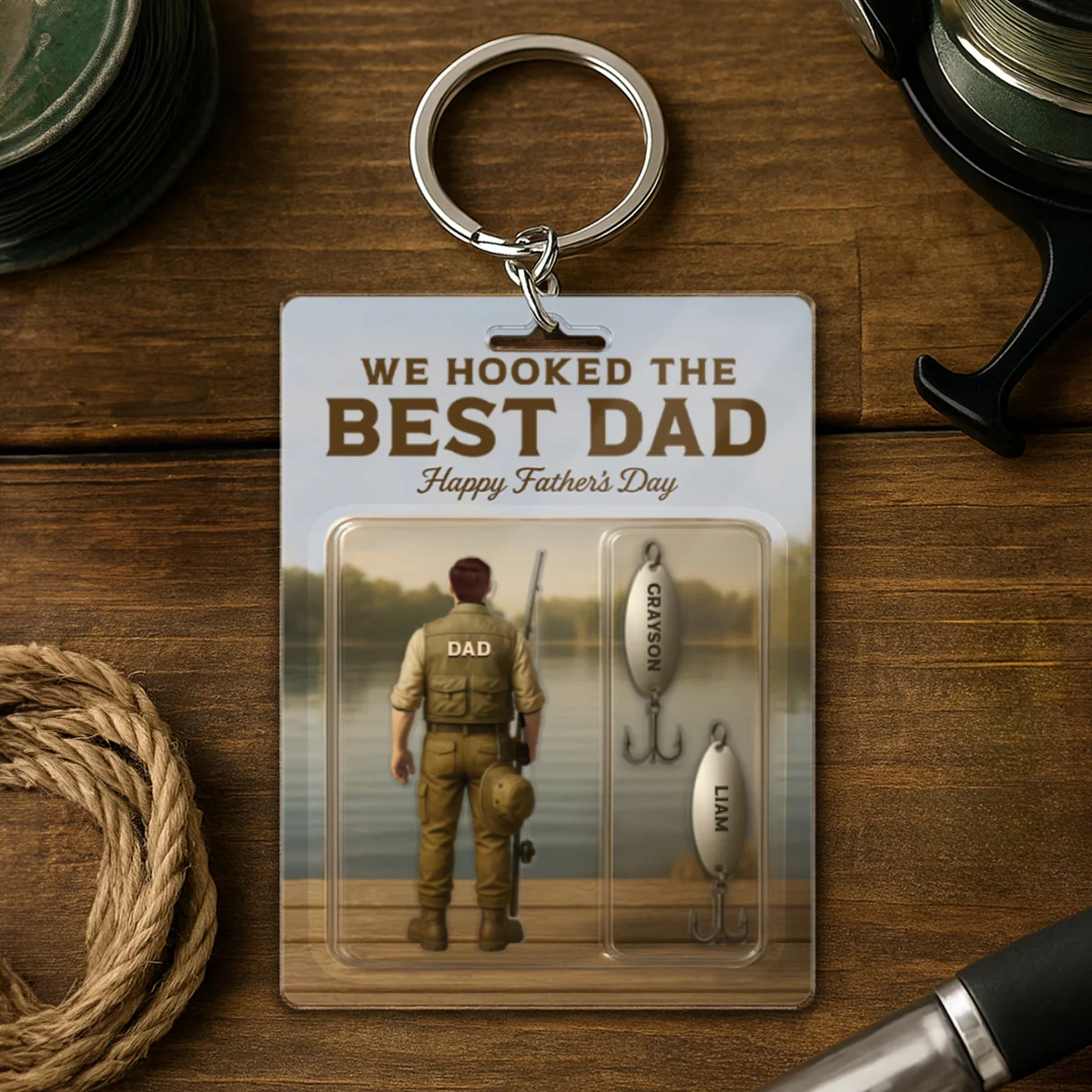 We Hooked The Best Dad Grandpa Fishing With Kids' Names Custom Figure Personalized Keychain, Perfect Father's Day Gift For Fishing Dad, For Husband, For Grandpa - Image 9