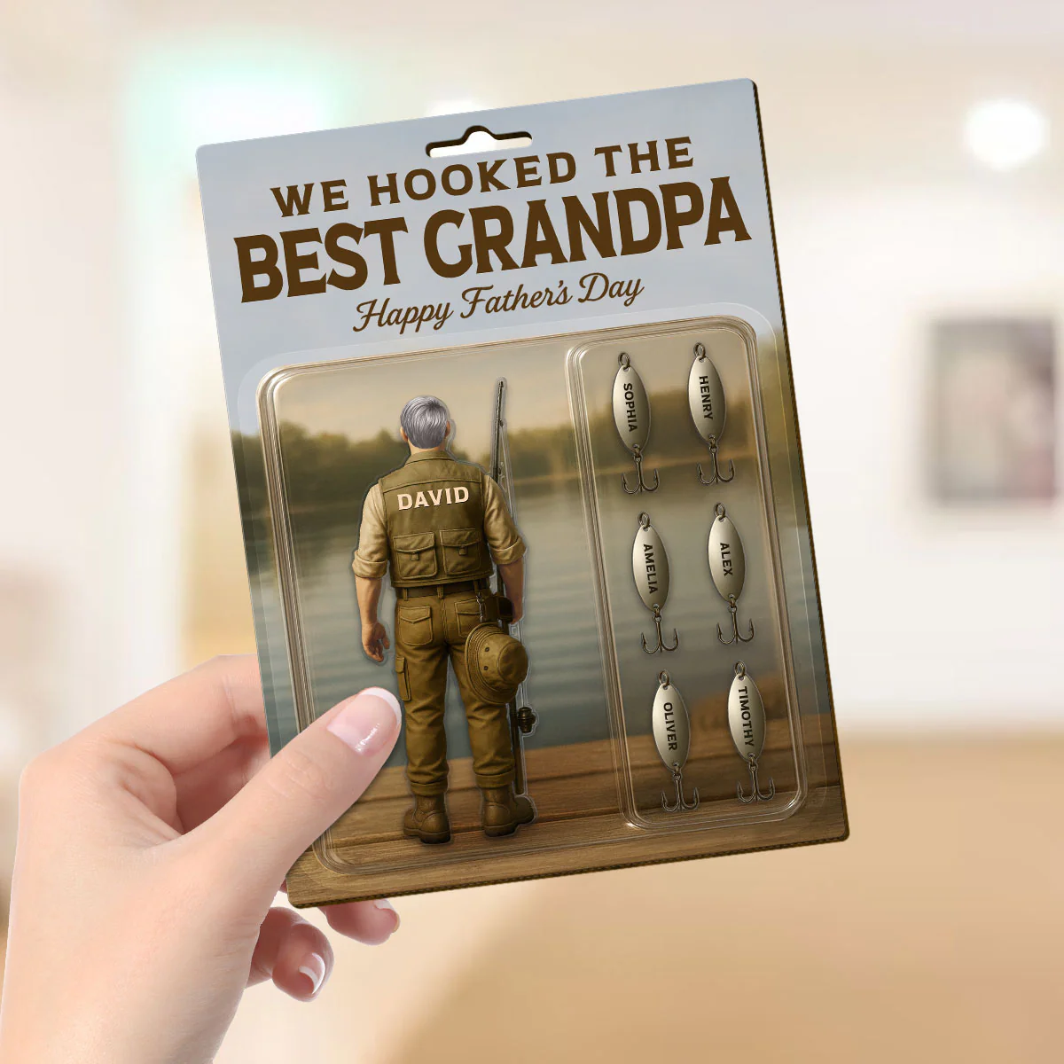 We Hooked The Best Dad Grandpa Fishing With Kids' Names Custom Figure Personalized Standing Wooden Plaque, Perfect Father's Day Gift For Fishing Dad, For Husband, For Grandpa - Image 5